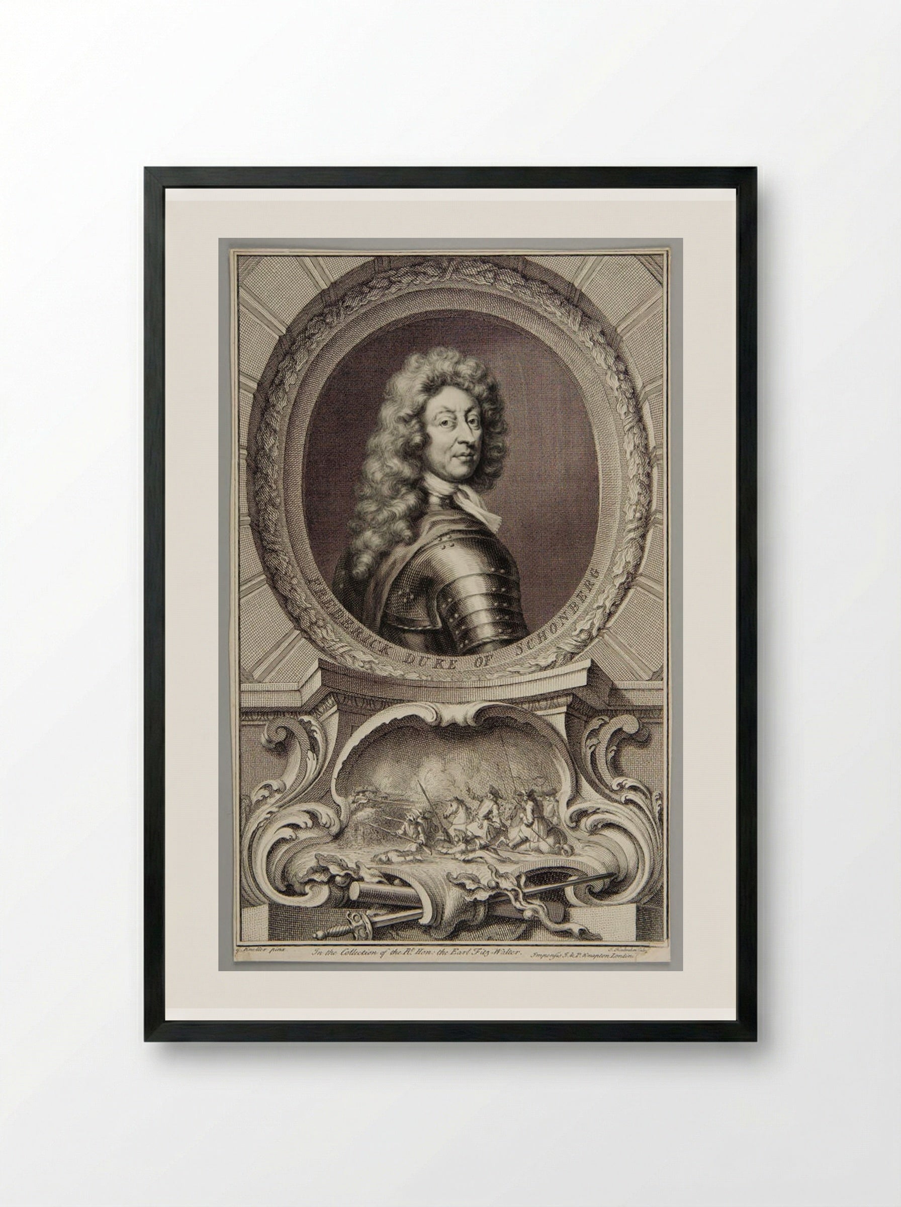 Frederick Armand Hermann von Schomberg - Jacobus Houbraken - Framed Print Black