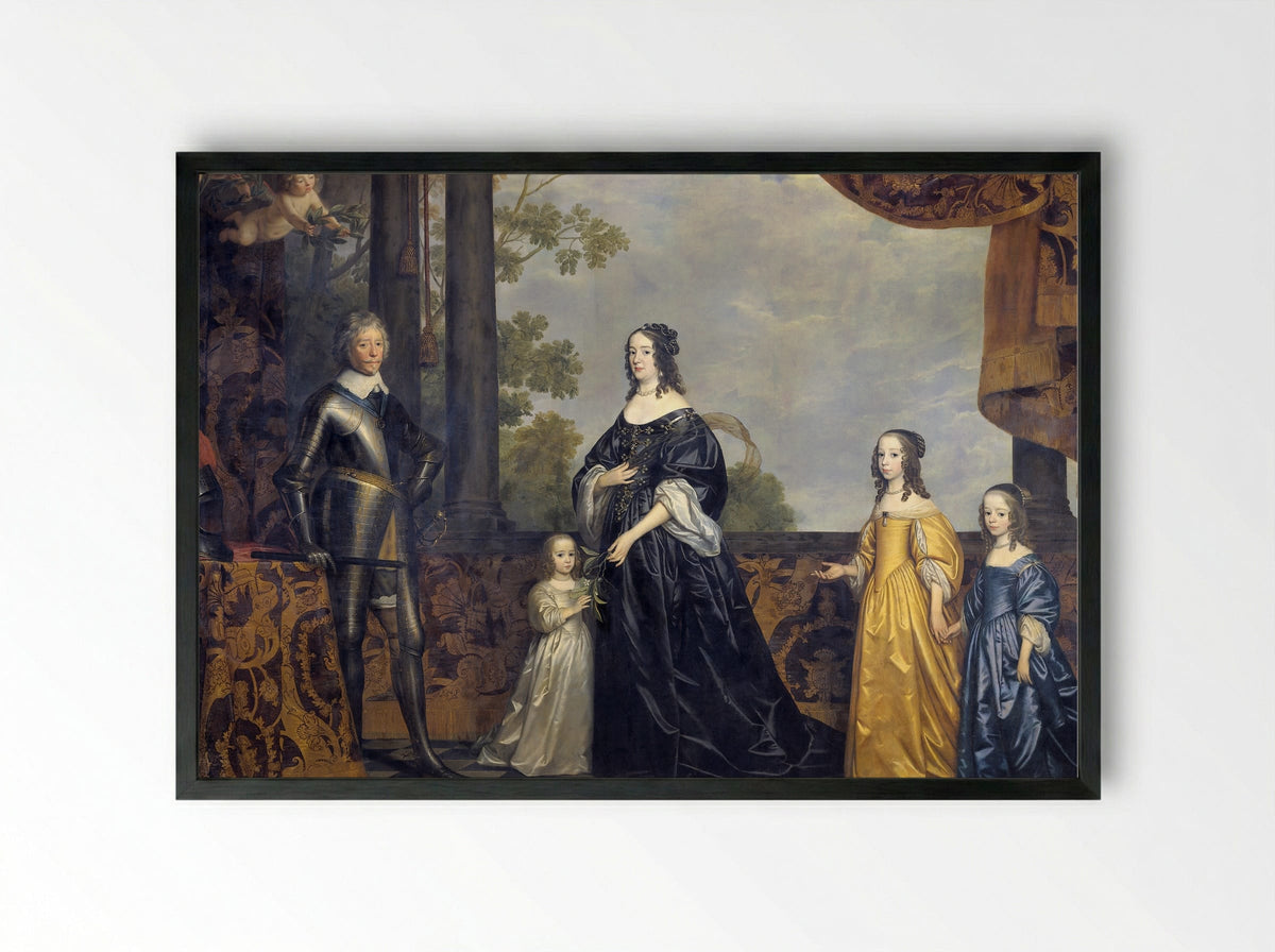 Frederik Hendrik and Amalia van Solms with their Three Youngest Daughters - Gerard van Honthorst - Framed Print Black