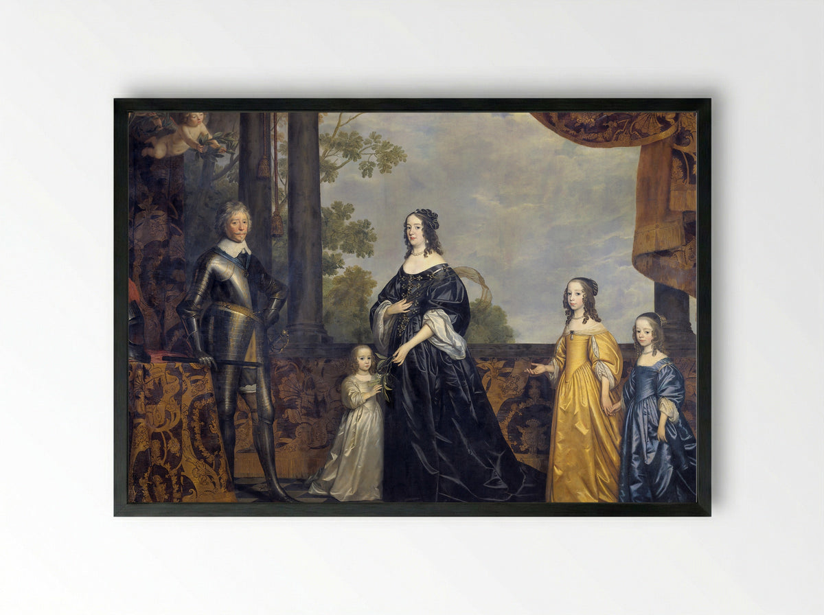 Frederik Hendrik and Amalia van Solms with their Three Youngest Daughters - Gerard van Honthorst - Framed Print Black