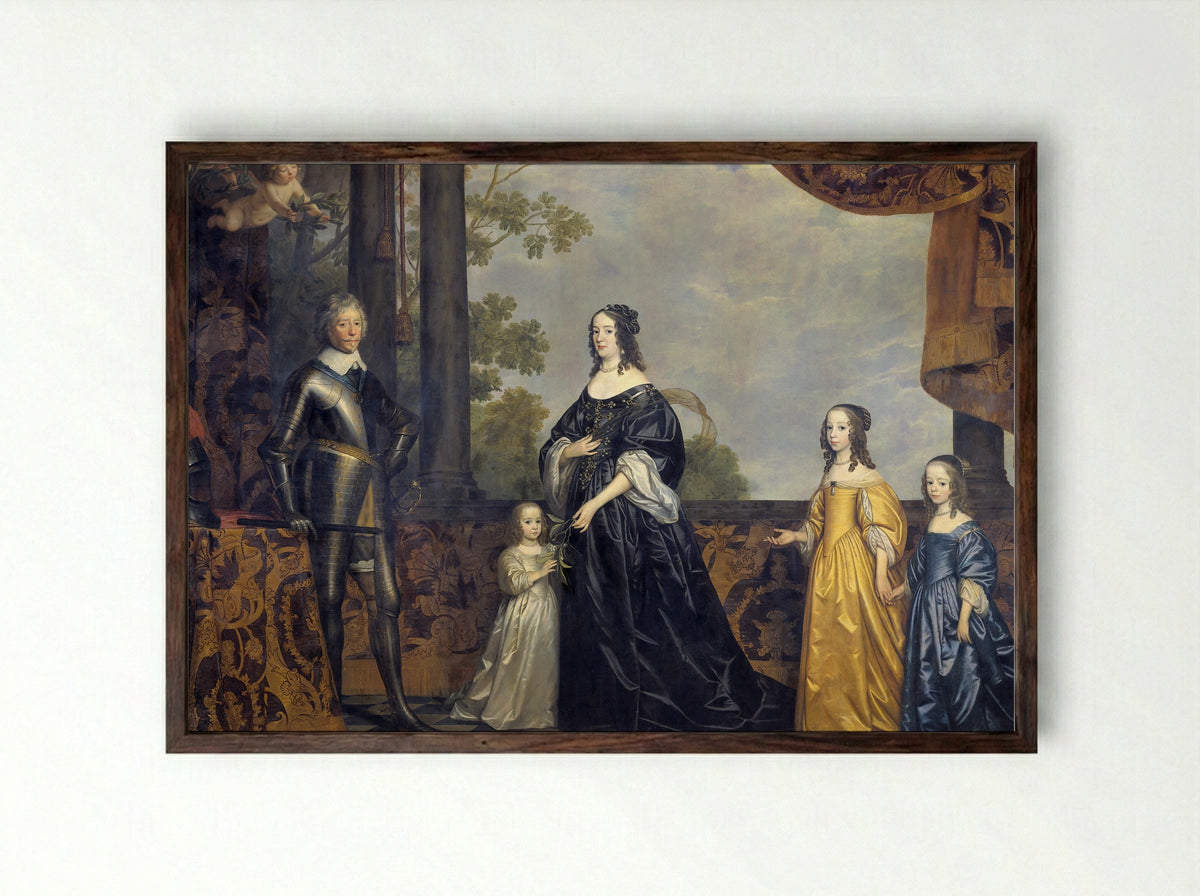 Frederik Hendrik and Amalia van Solms with their Three Youngest Daughters - Gerard van Honthorst - Framed Print Dark Wood