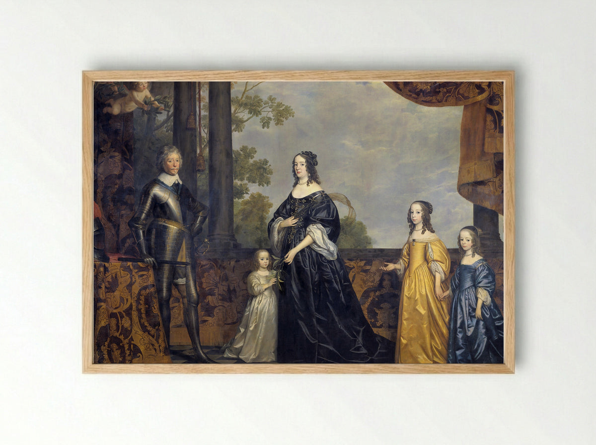 Frederik Hendrik and Amalia van Solms with their Three Youngest Daughters - Gerard van Honthorst - Framed Print Wood