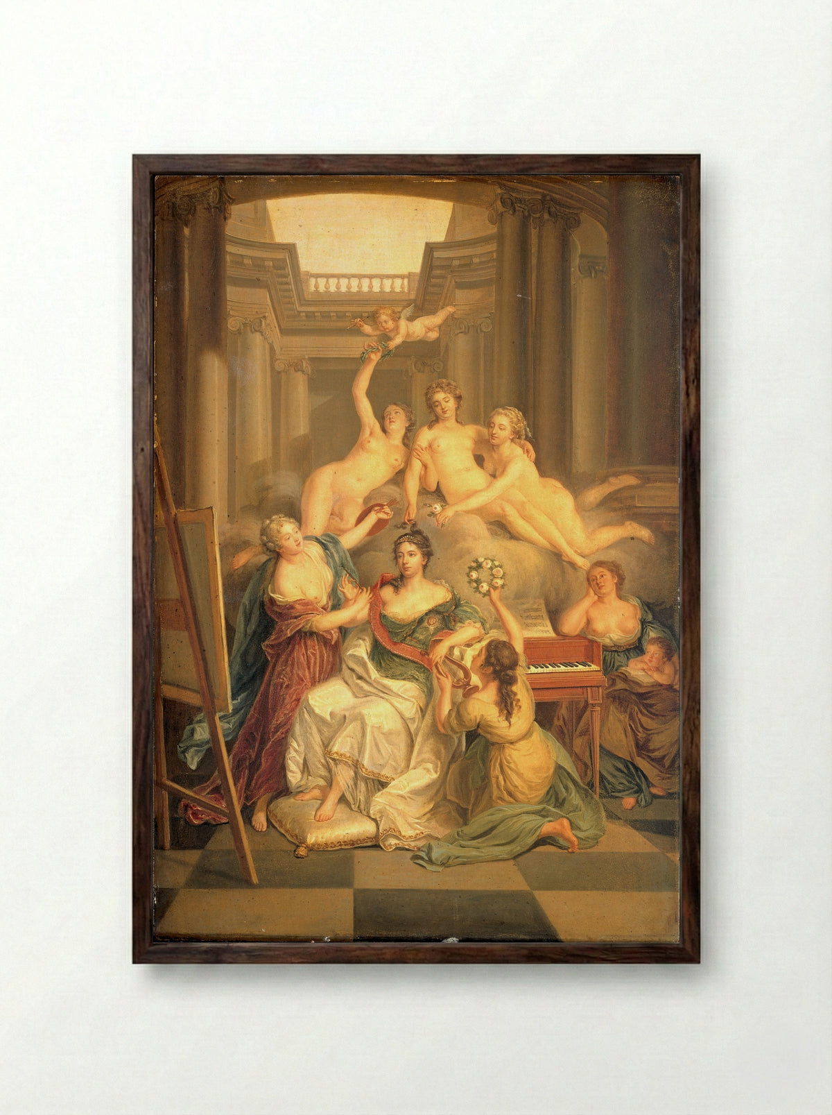 Frederika Sophia Wilhelmina van Pruisen in de tempel der kunsten - Benjamin Samuel Bolomey - Framed Print Dark Wood