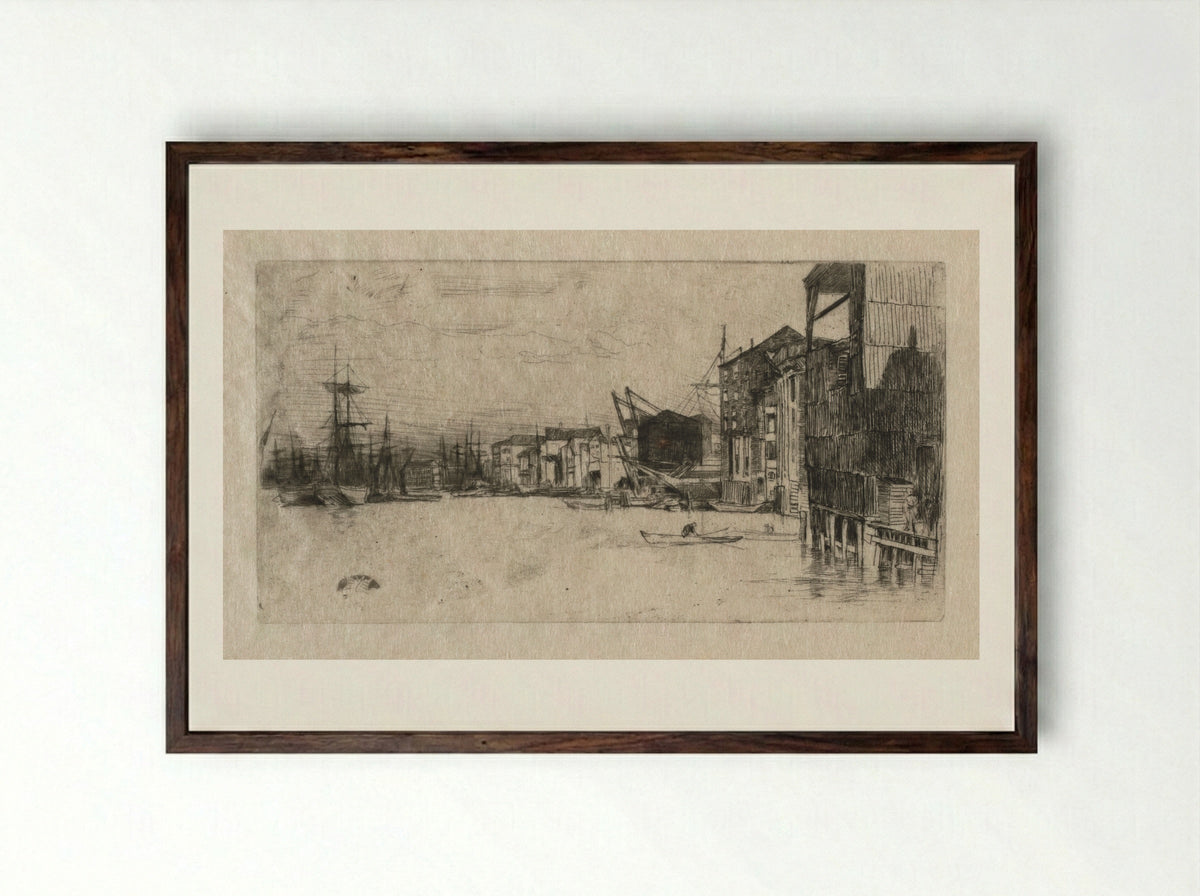 Free Trade Wharf - James McNeill Whistler - Framed Print Dark Wood