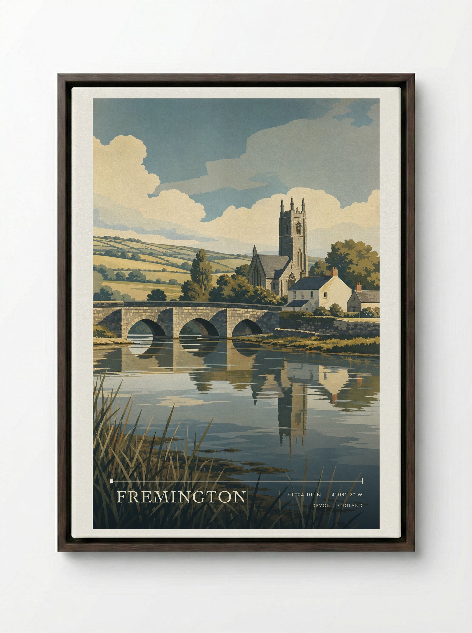 Fremington Devon England Travel Poster - Framed Canvas Dark Wood