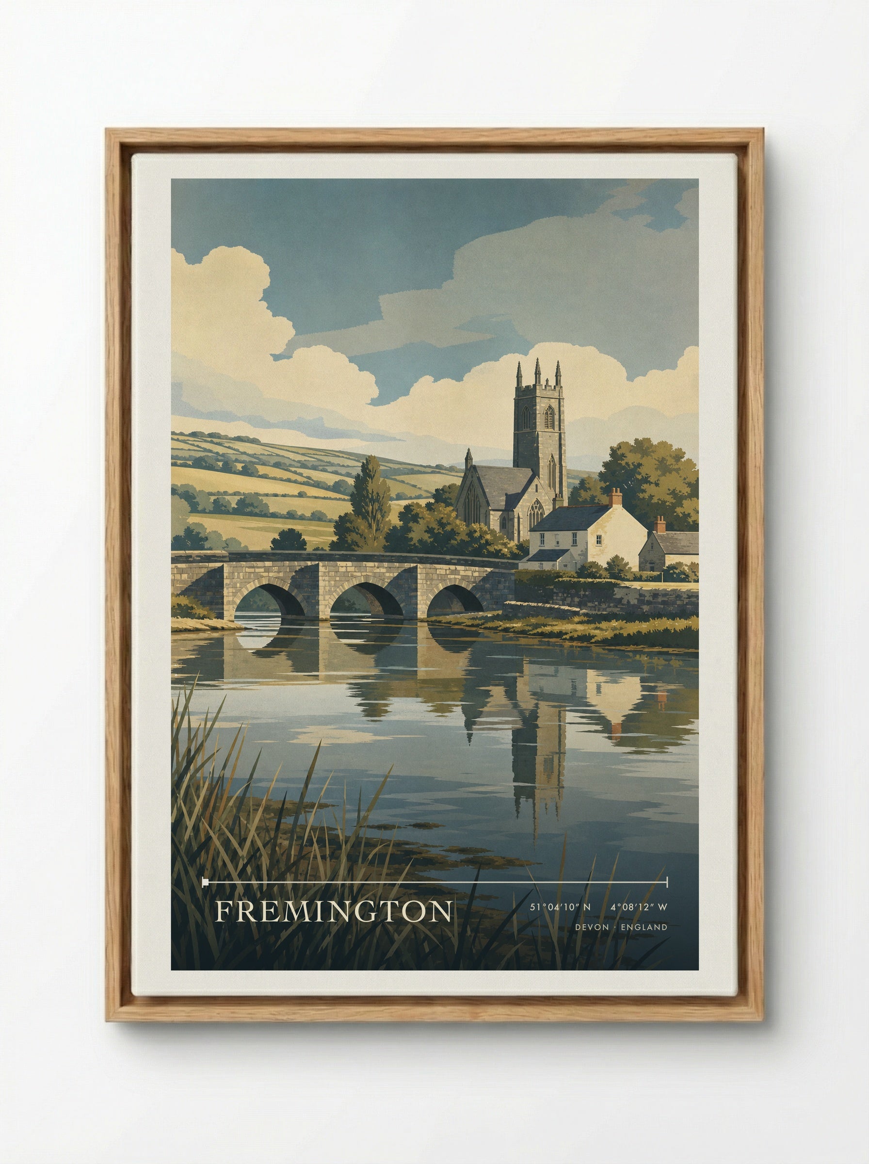 Fremington Devon England Travel Poster - Framed Canvas Wood