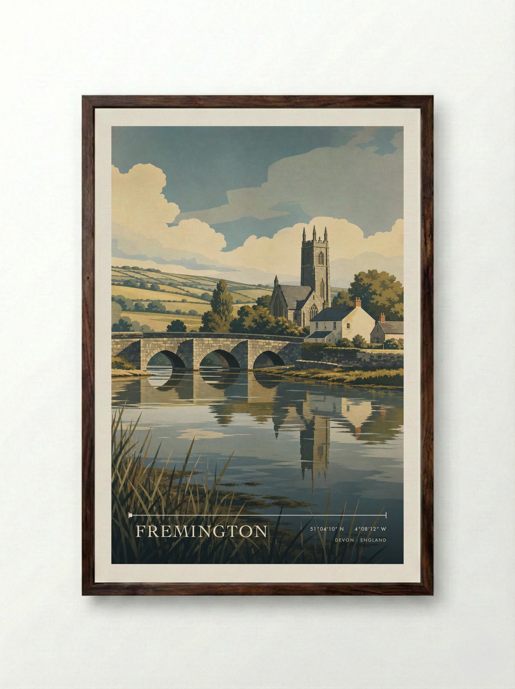 Fremington Devon England Travel Poster - Framed Print Dark Wood