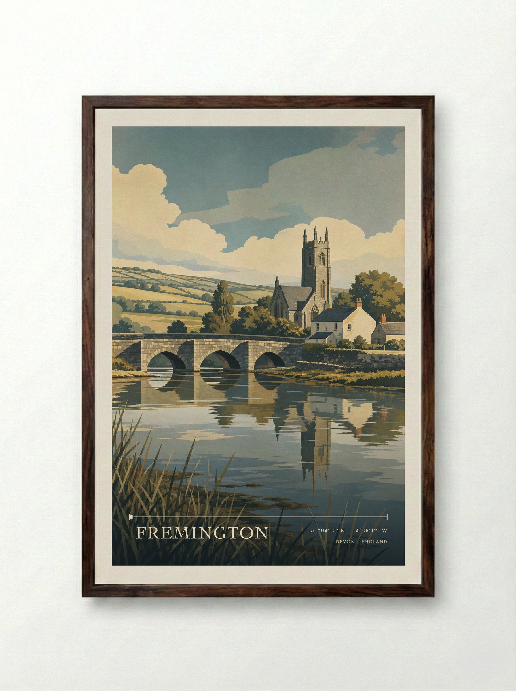 Fremington Devon England Travel Poster - Framed Print Dark Wood