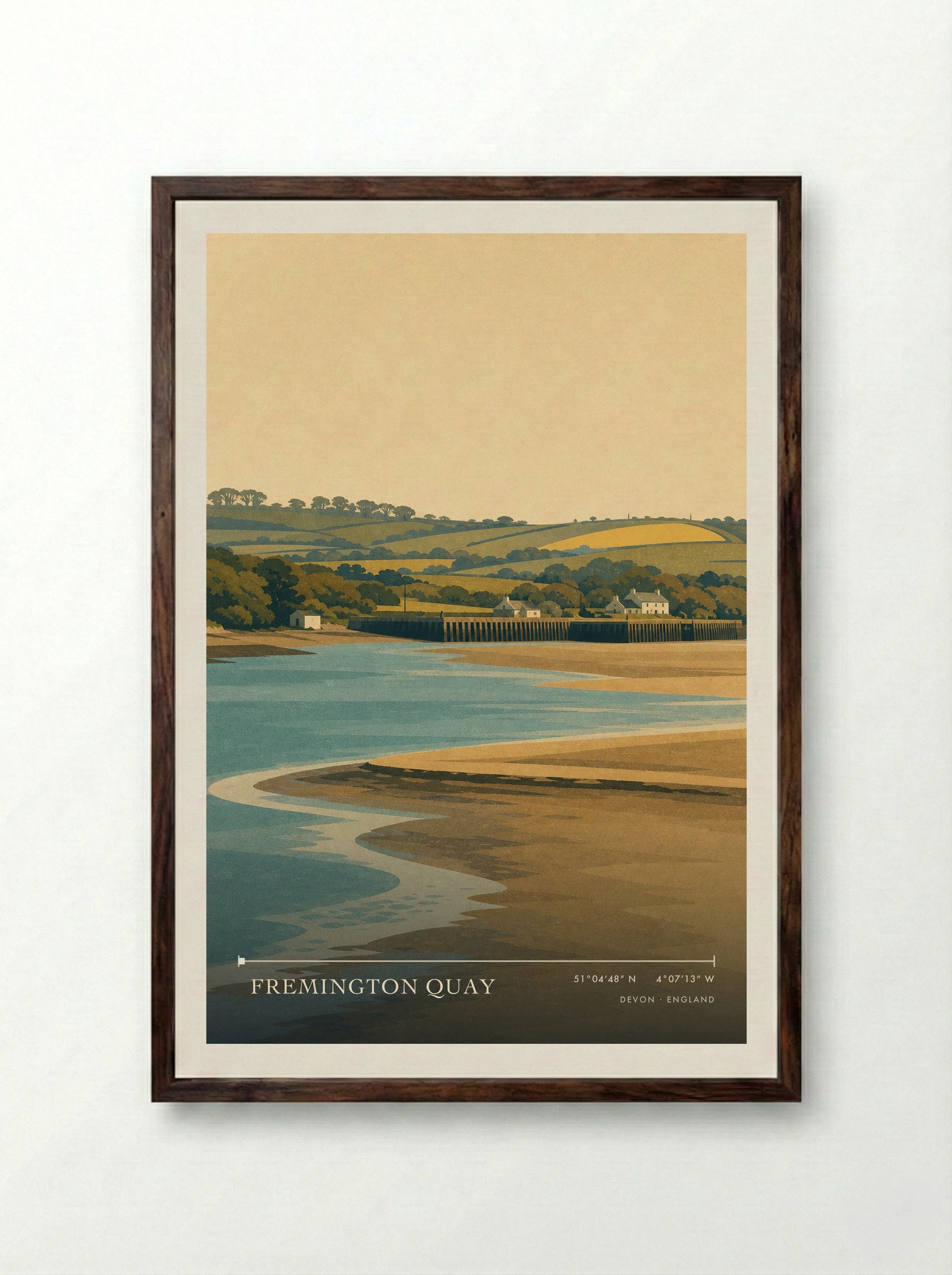 Fremington Quay Devon England Travel Poster - Framed Print Dark Wood