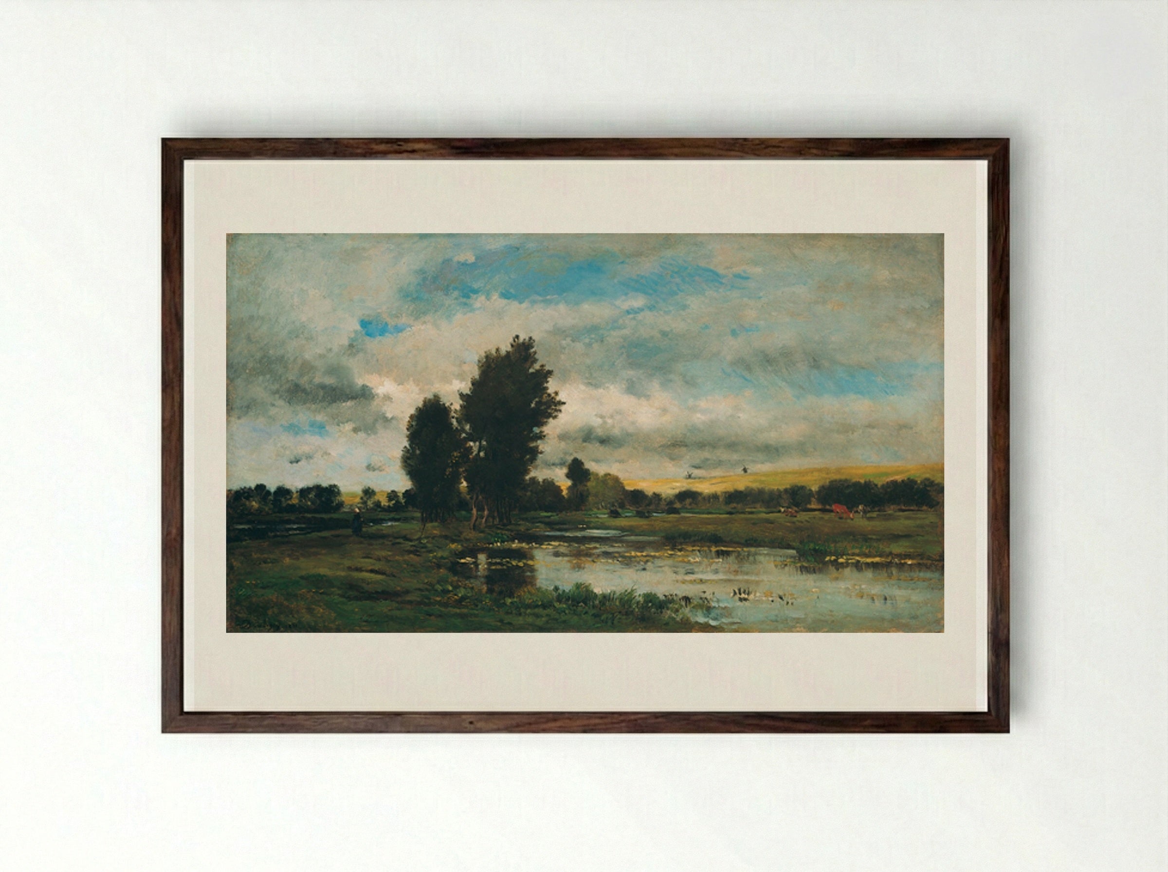 French Coastal Scene - Charles-Francois Daubigny - Framed Print Dark Wood