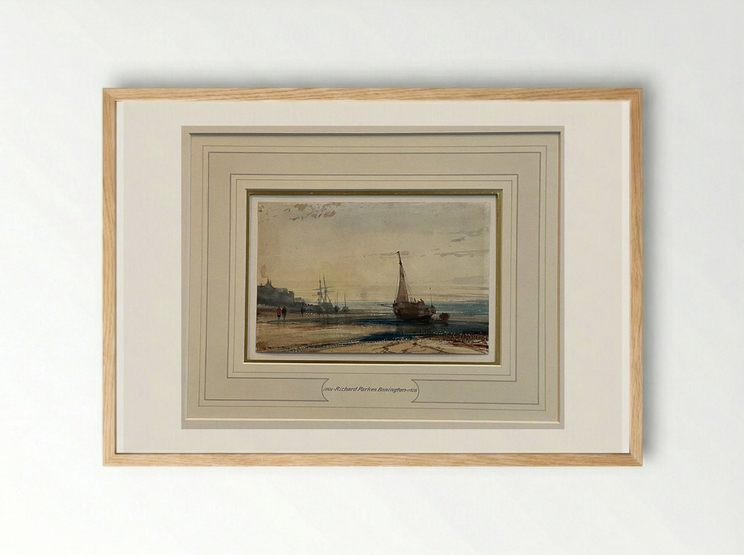French Fishing Boats on the Beach - Richard Parkes Bonington - Framed Print Wood