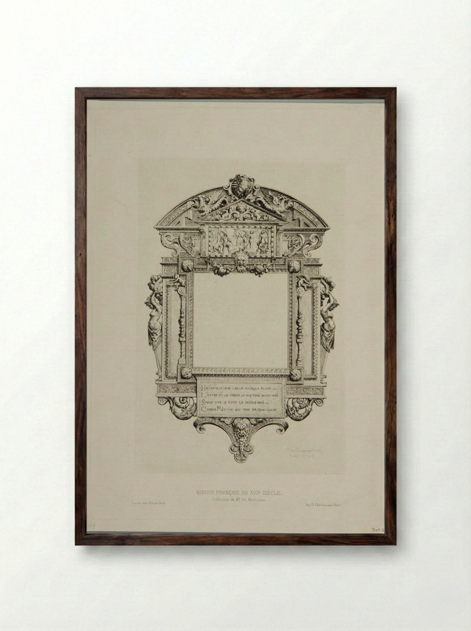 French Mirror of the 16th Century - Jules Ferdinand Jacquemart - Framed Print Dark Wood