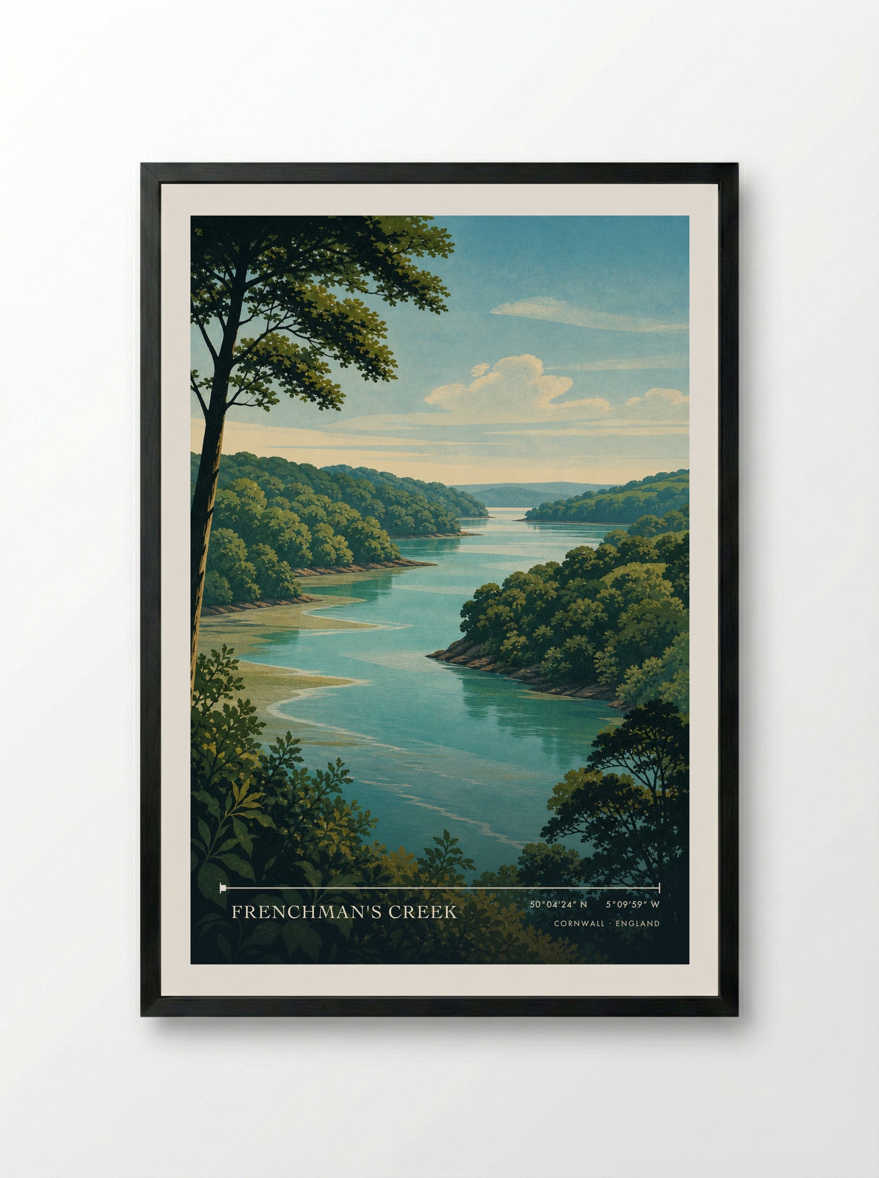 Frenchman's Creek Cornwall England Travel Poster - Framed Print Black