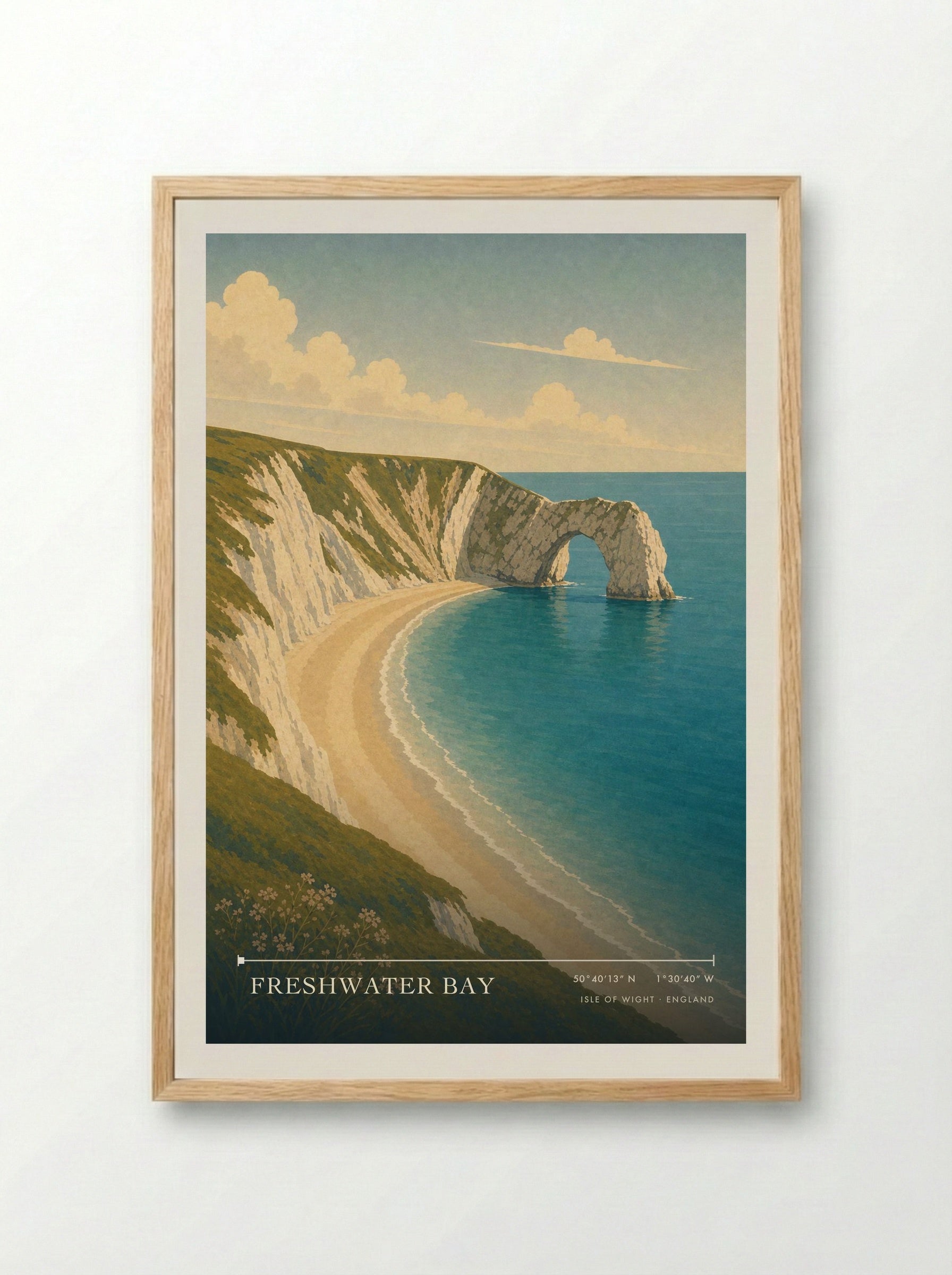 Freshwater Bay Isle of Wight England Travel Poster - Framed Print Wood