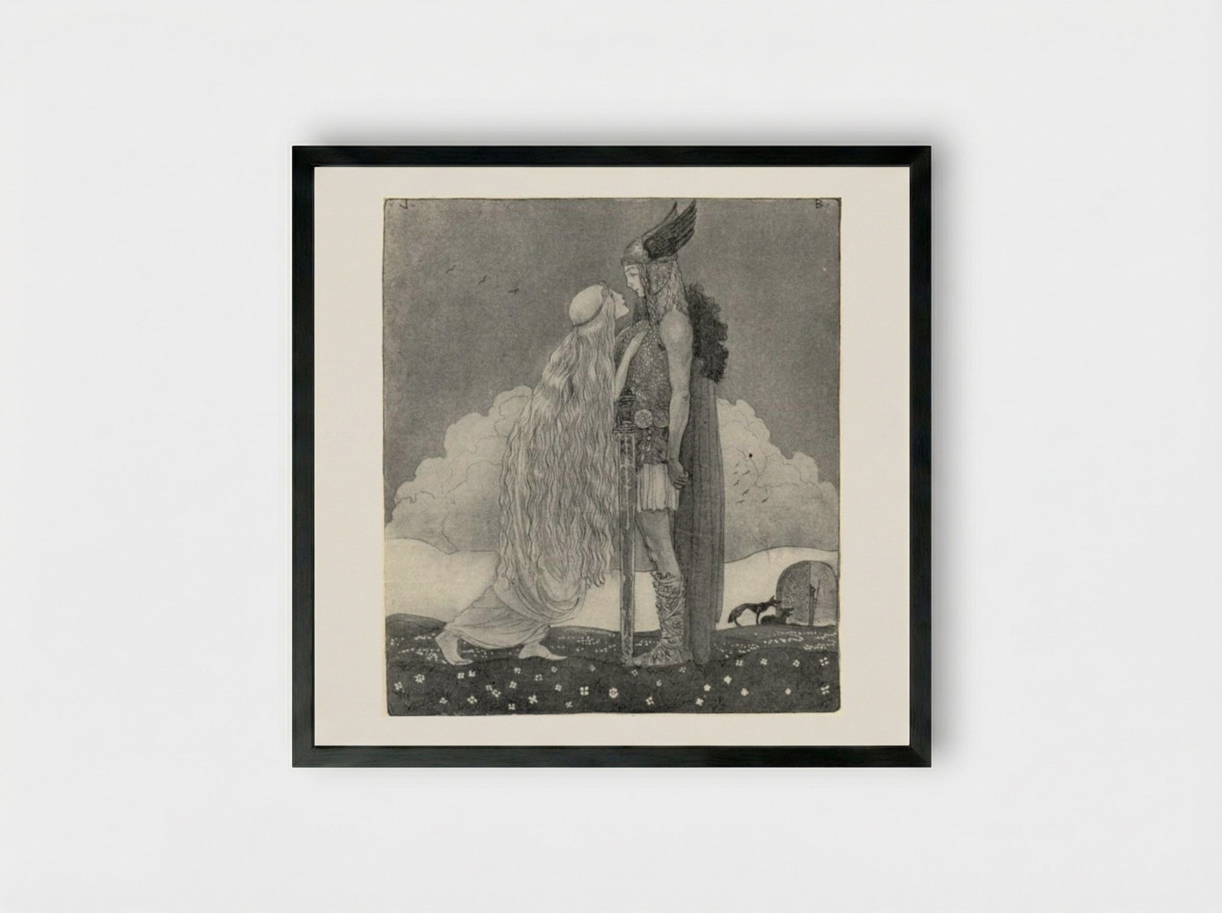 Freyja and Svipdag - John Bauer - Framed Print Black