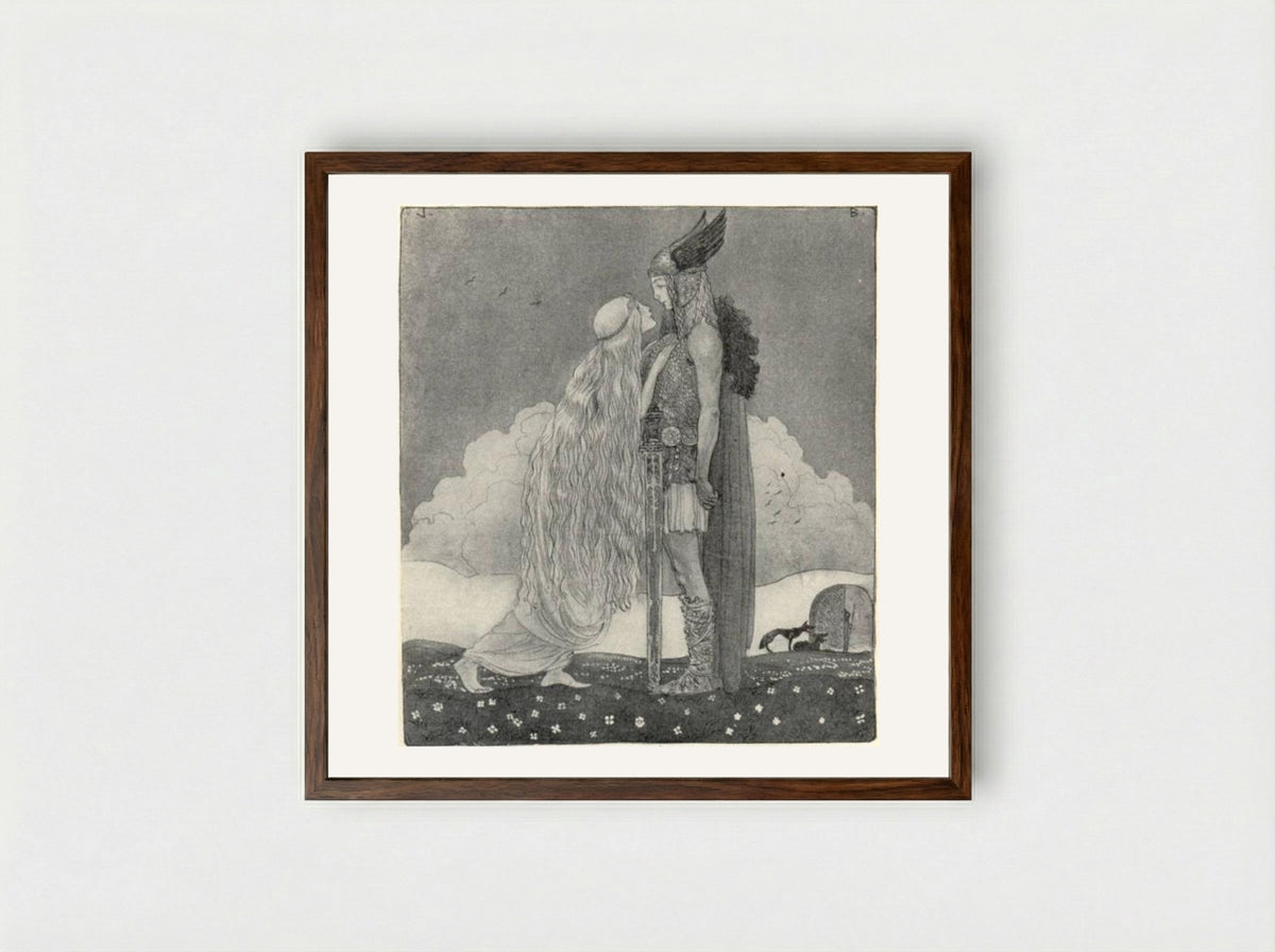 Freyja and Svipdag - John Bauer - Framed Print Dark Wood
