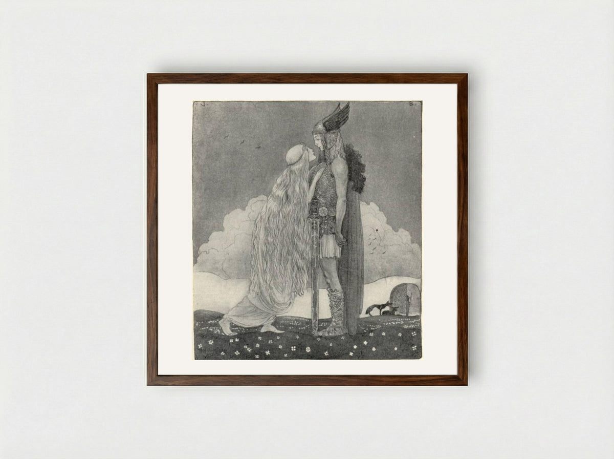 Freyja and Svipdag - John Bauer - Framed Print Dark Wood