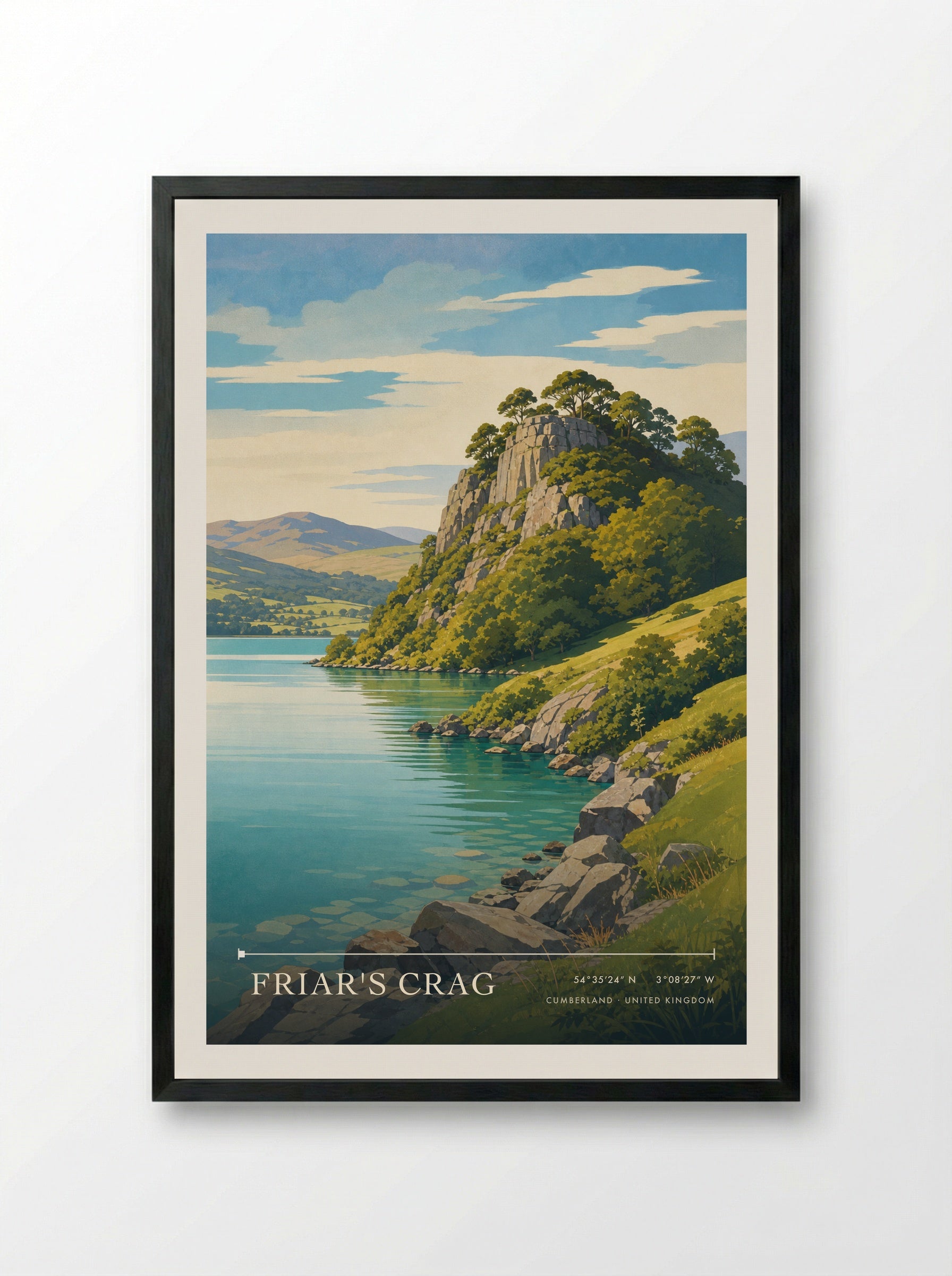 Friar's Crag Cumberland United Kingdom Travel Poster - Framed Print Black