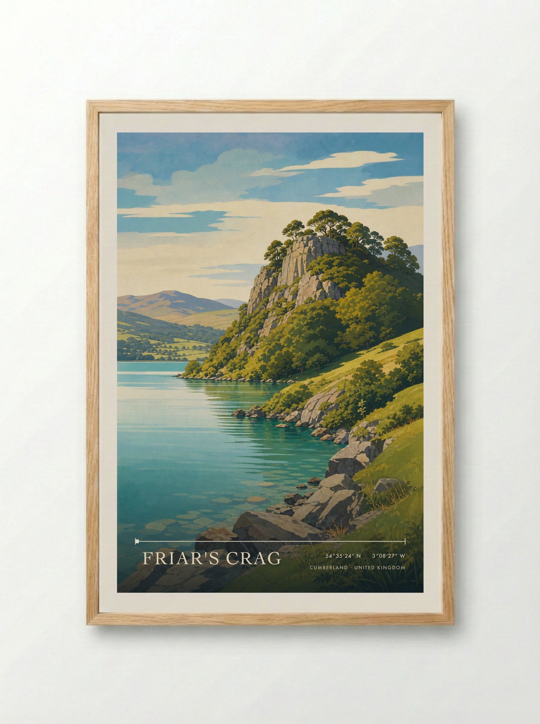 Friar's Crag Cumberland United Kingdom Travel Poster - Framed Print Wood
