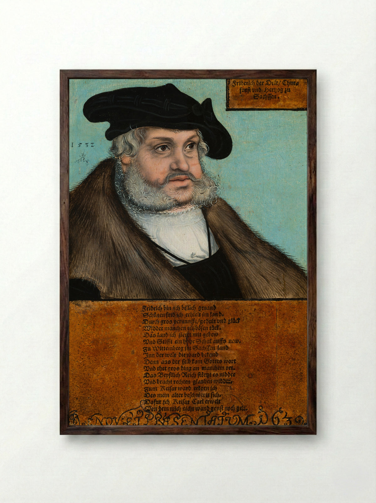 Friedrich III, the Wise, Elector of Saxony - Lucas Cranach the Elder and Workshop - Framed Print Dark Wood