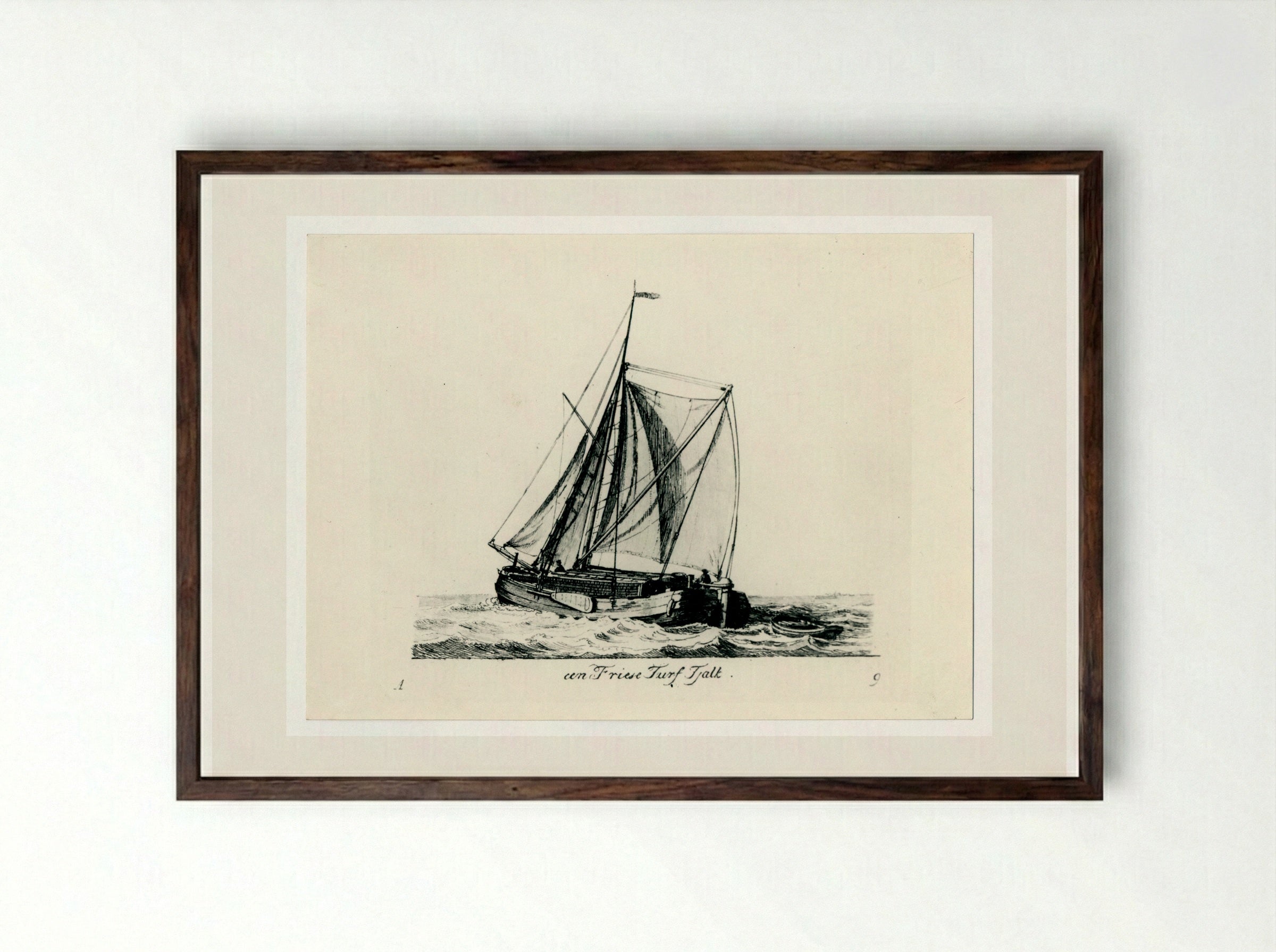 Friese turf tjalk - Gerrit Groenewegen - Framed Print Dark Wood