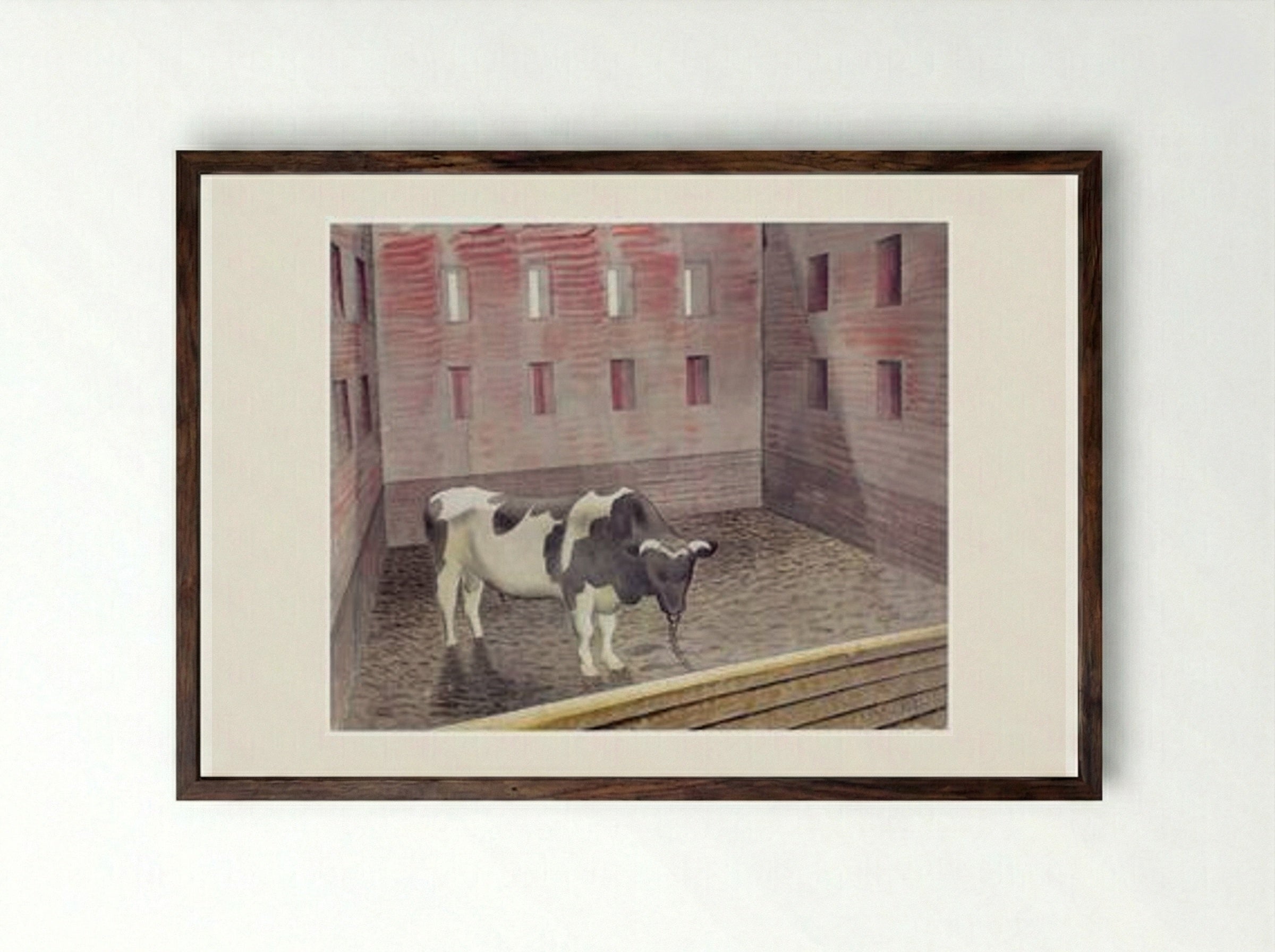 Friesian Bull - Eric Ravilious - Framed Print Dark Wood