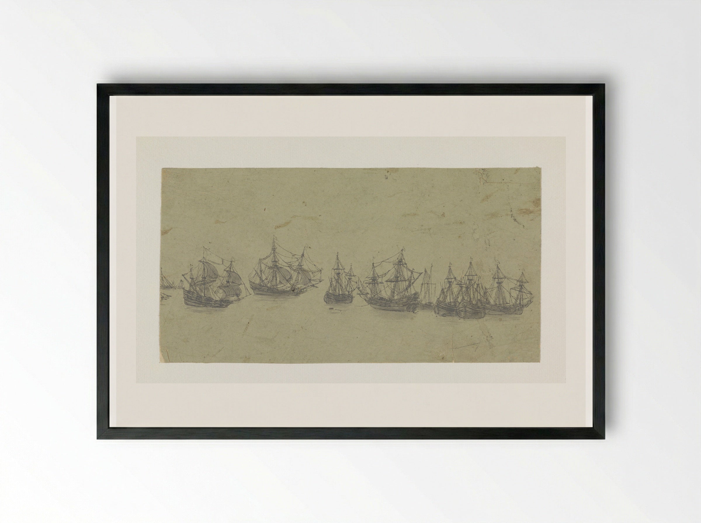 Frieze with Ships in a Roadstead - Hercules Segers - Framed Print Black