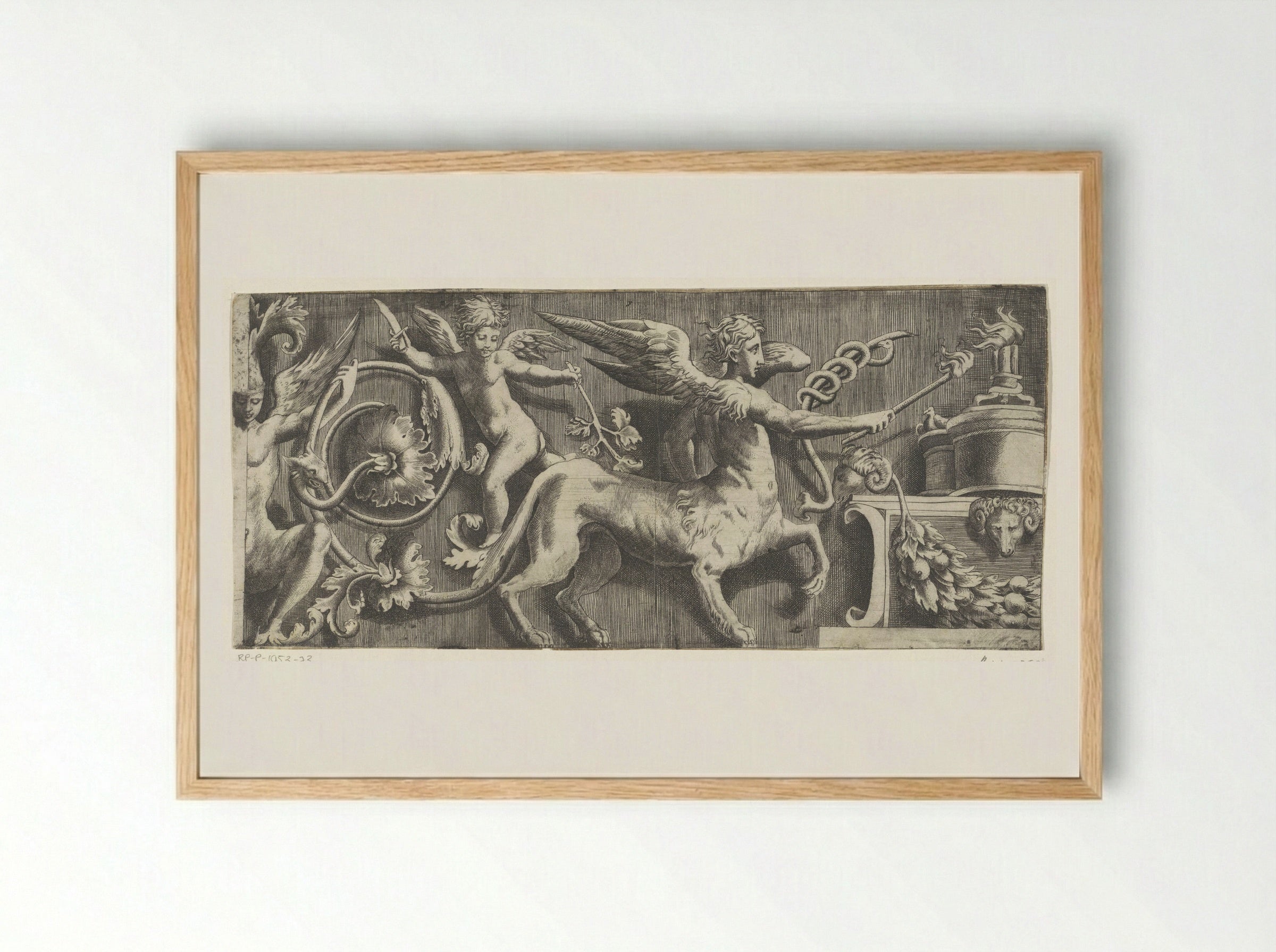 Frieze with Sphinx and Putto at an Altar - Giulio Bonasone - Framed Print Wood