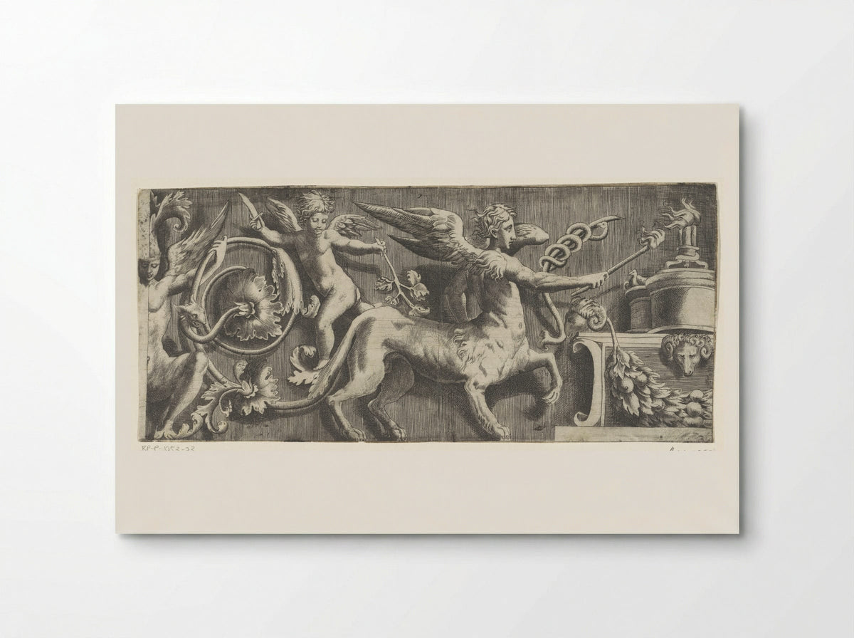 Frieze with Sphinx and Putto at an Altar - Giulio Bonasone - Poster