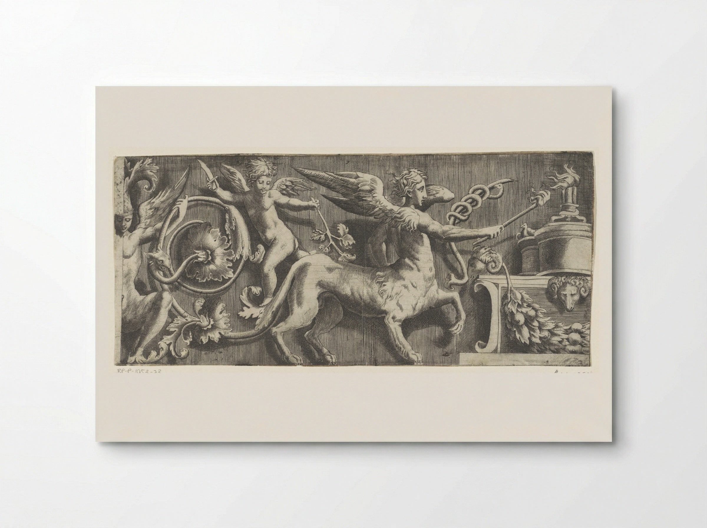 Frieze with Sphinx and Putto at an Altar - Giulio Bonasone - Poster