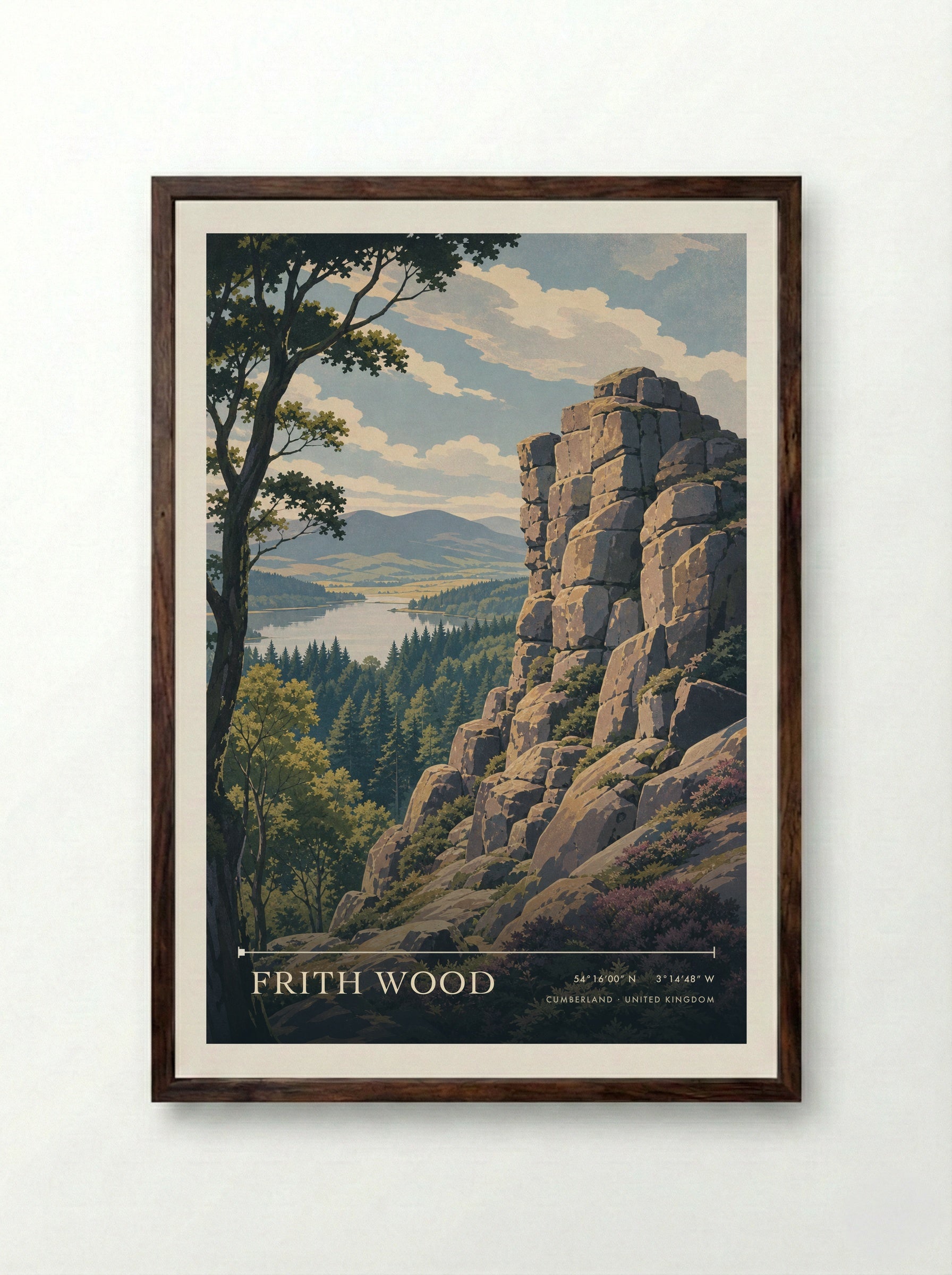 Frith Wood Cumberland United Kingdom Travel Poster - Framed Print Dark Wood
