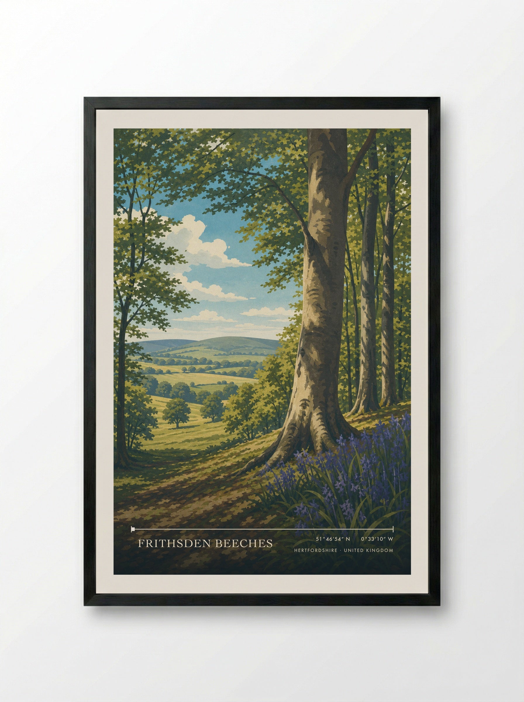 Frithsden Beeches Hertfordshire United Kingdom Travel Poster - Framed Print Black