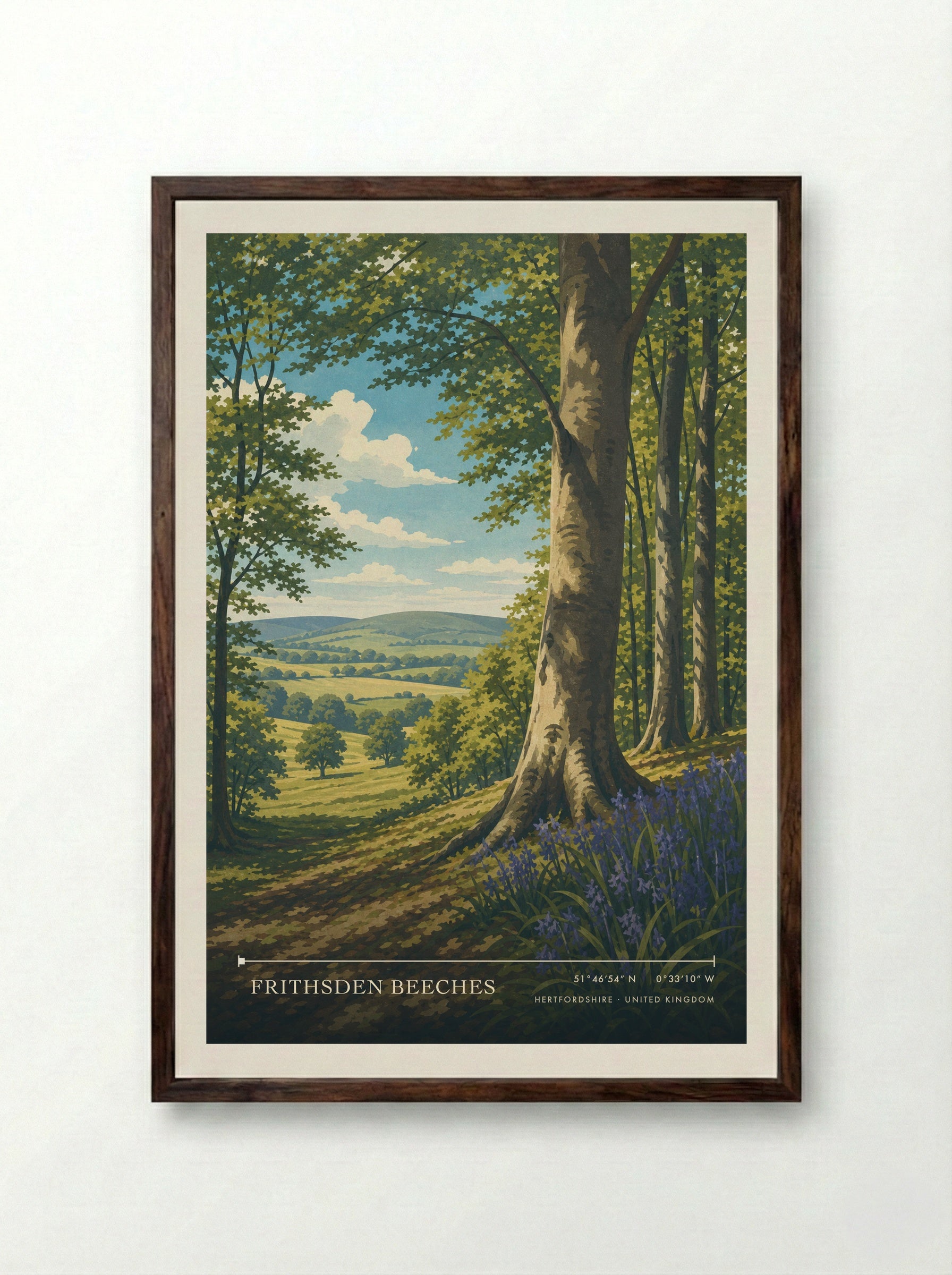Frithsden Beeches Hertfordshire United Kingdom Travel Poster - Framed Print Dark Wood