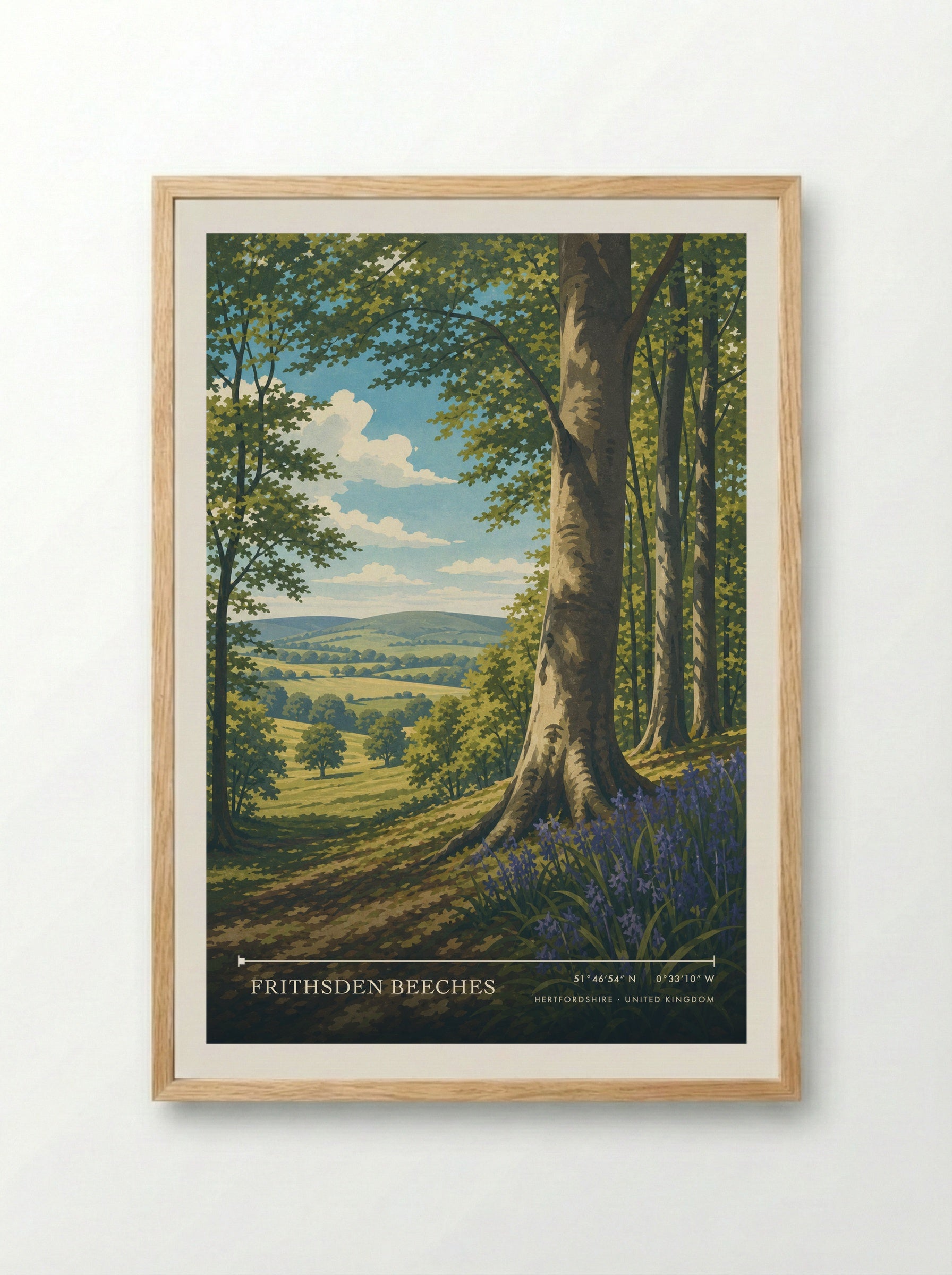 Frithsden Beeches Hertfordshire United Kingdom Travel Poster - Framed Print Wood