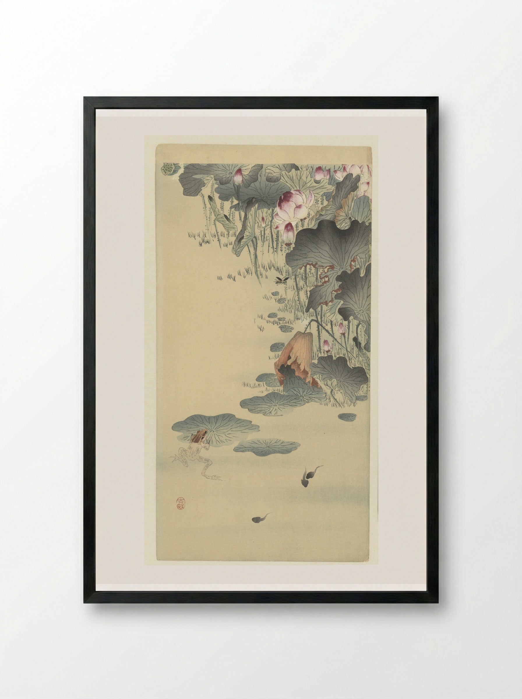Frog and Tadpoles - Matsuki Heikichi - Framed Print Black