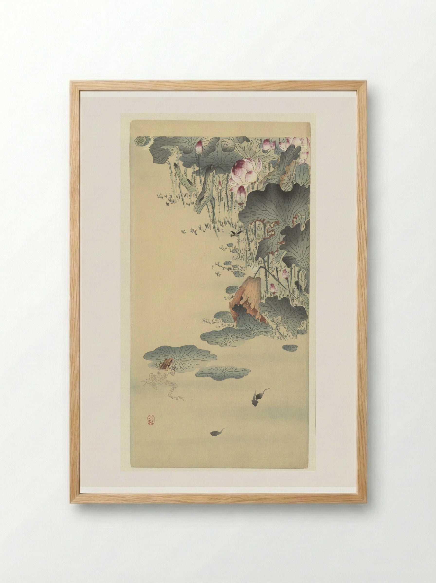 Frog and Tadpoles - Matsuki Heikichi - Framed Print Wood