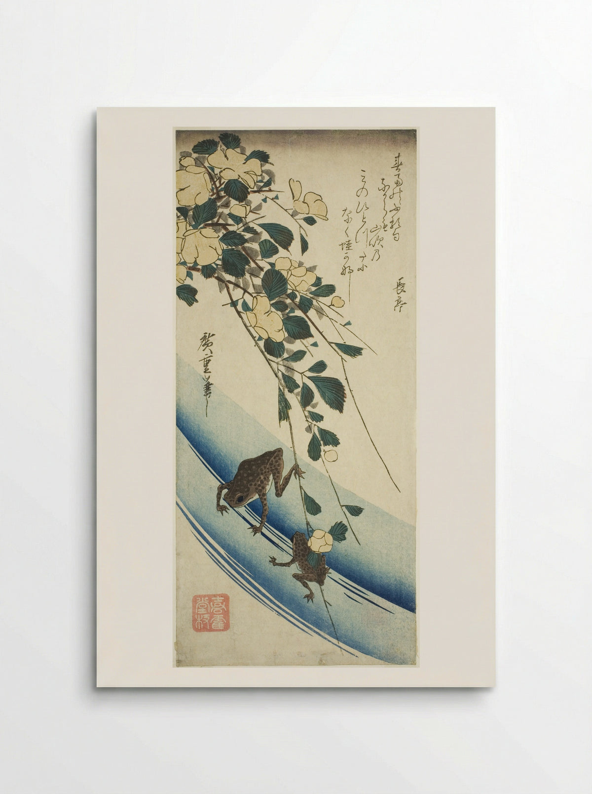 Frogs and Yellow Rose - Utagawa Hiroshige - Poster