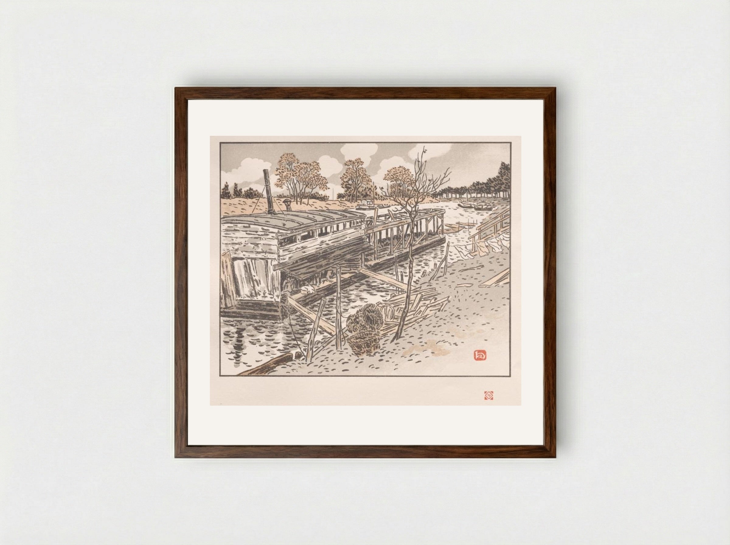 From Bas-Meudon, Old Lavoir - Henri Rivière - Framed Print Dark Wood