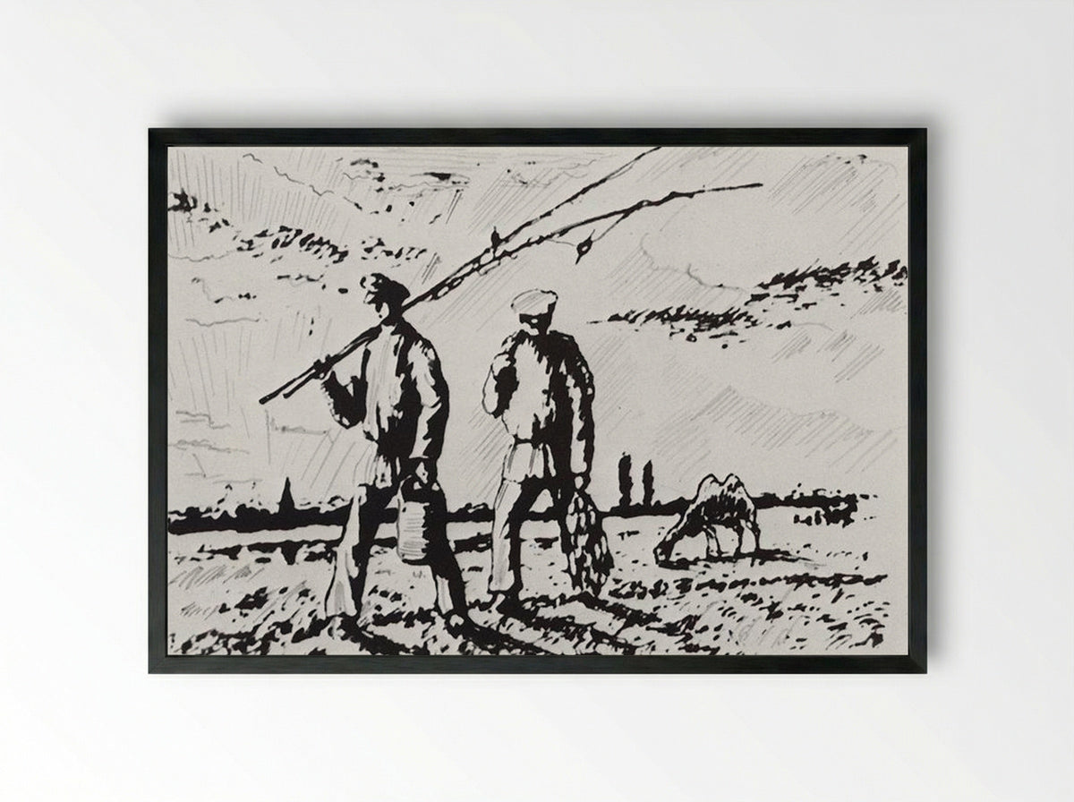 From Fishing - Boris Kustodiev - Framed Print Black