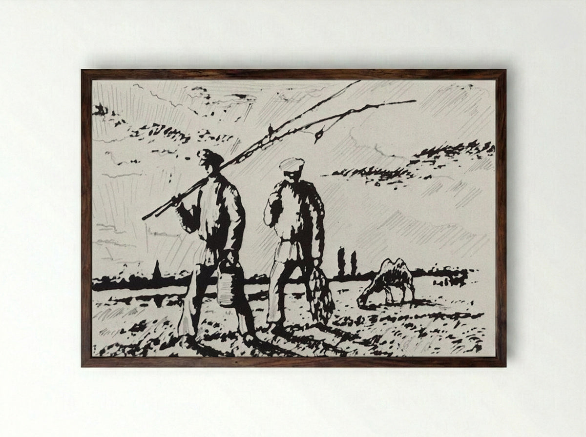 From Fishing - Boris Kustodiev - Framed Print Dark Wood
