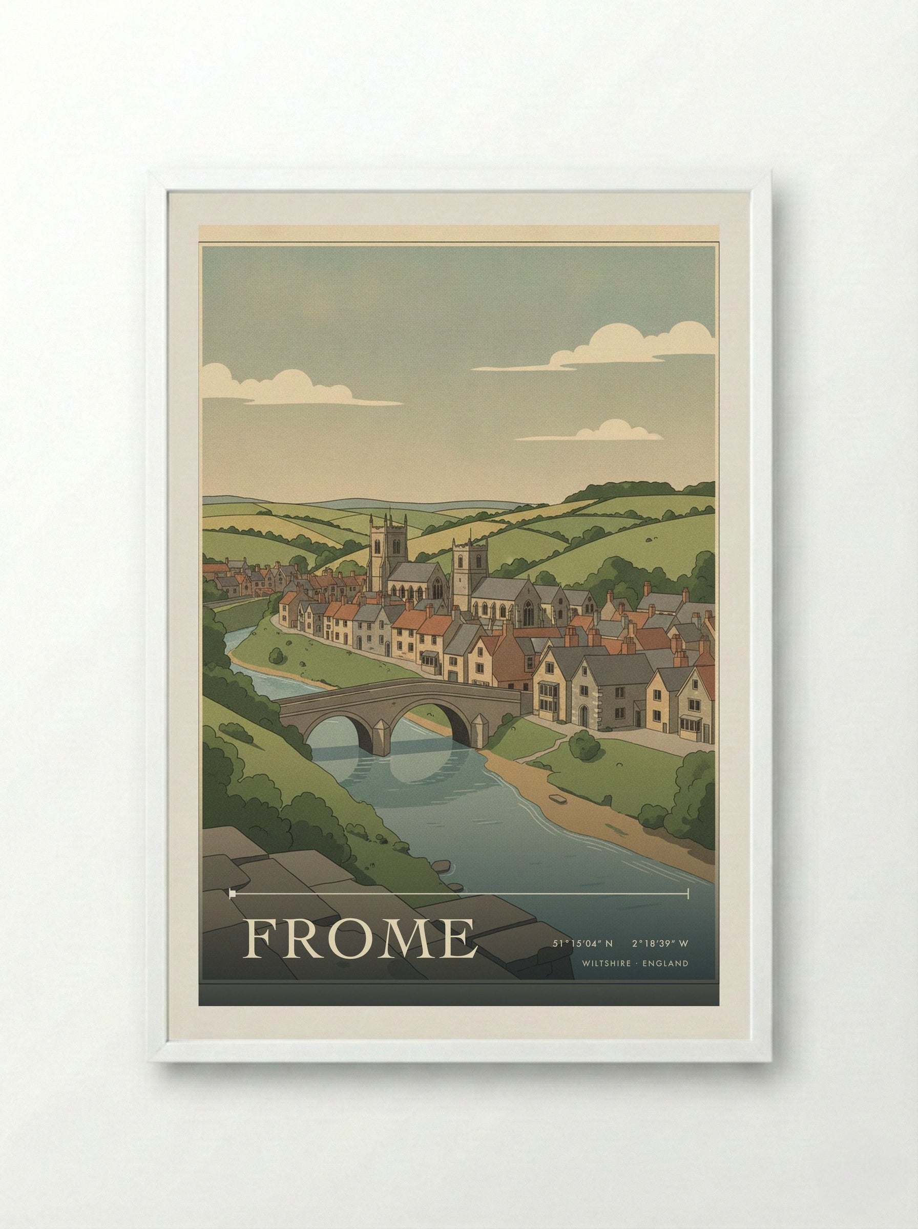 Frome Wiltshire England Travel Poster - Framed Print White