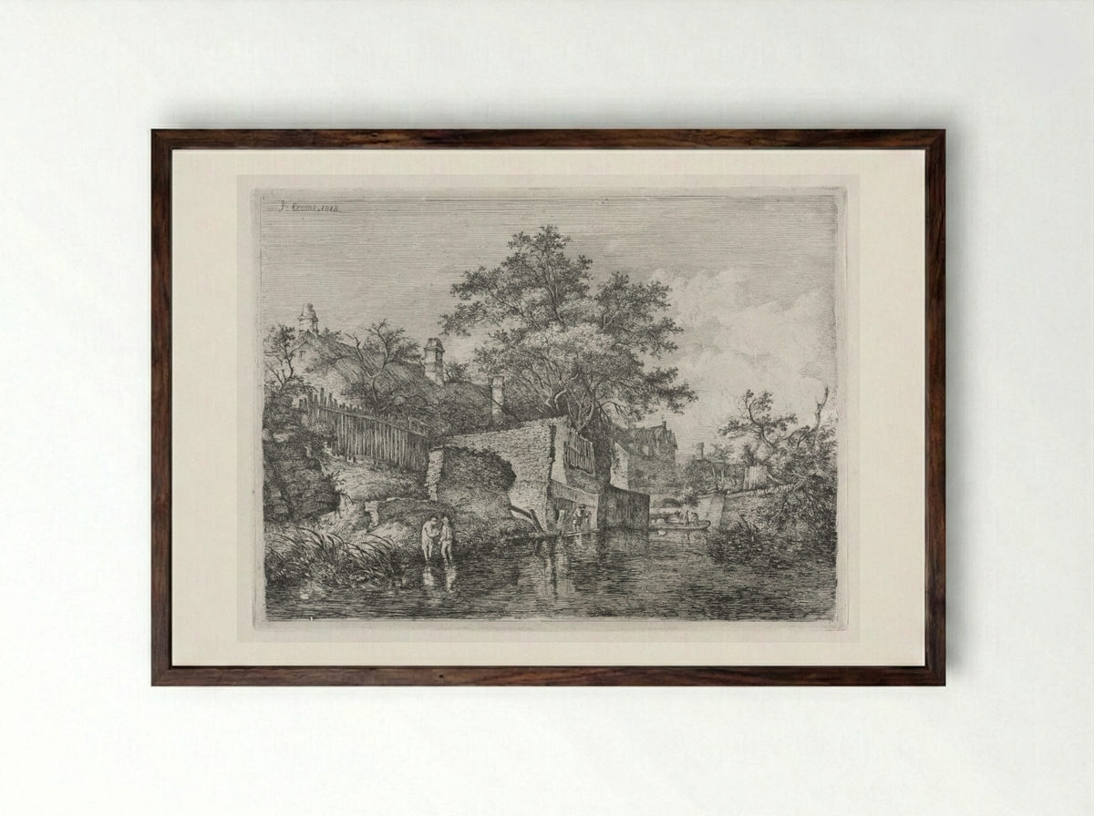Front of the New Mills - John Crome - Framed Print Dark Wood