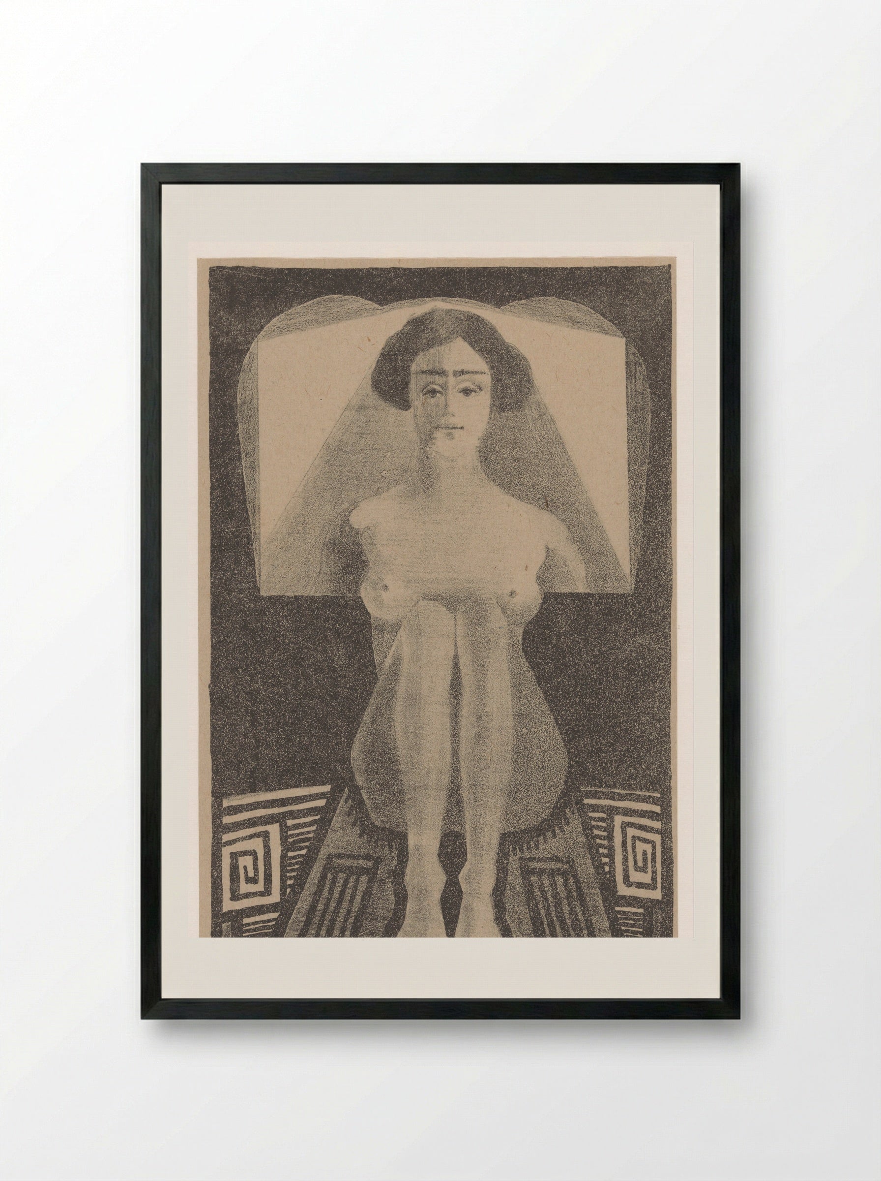 Frontaal gezien, zittend naakt in geometrische omgeving - Samuel Jessurun de Mesquita - Framed Print Black