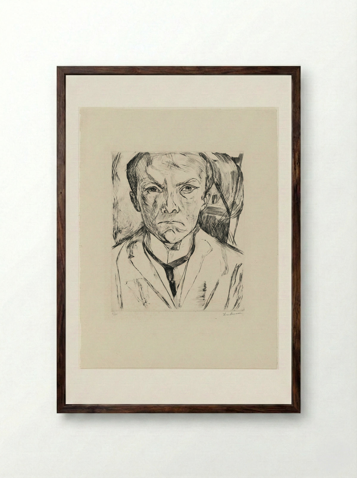 Frontal Self Portrait with House Gable in Background - Max Beckmann - Framed Print Dark Wood