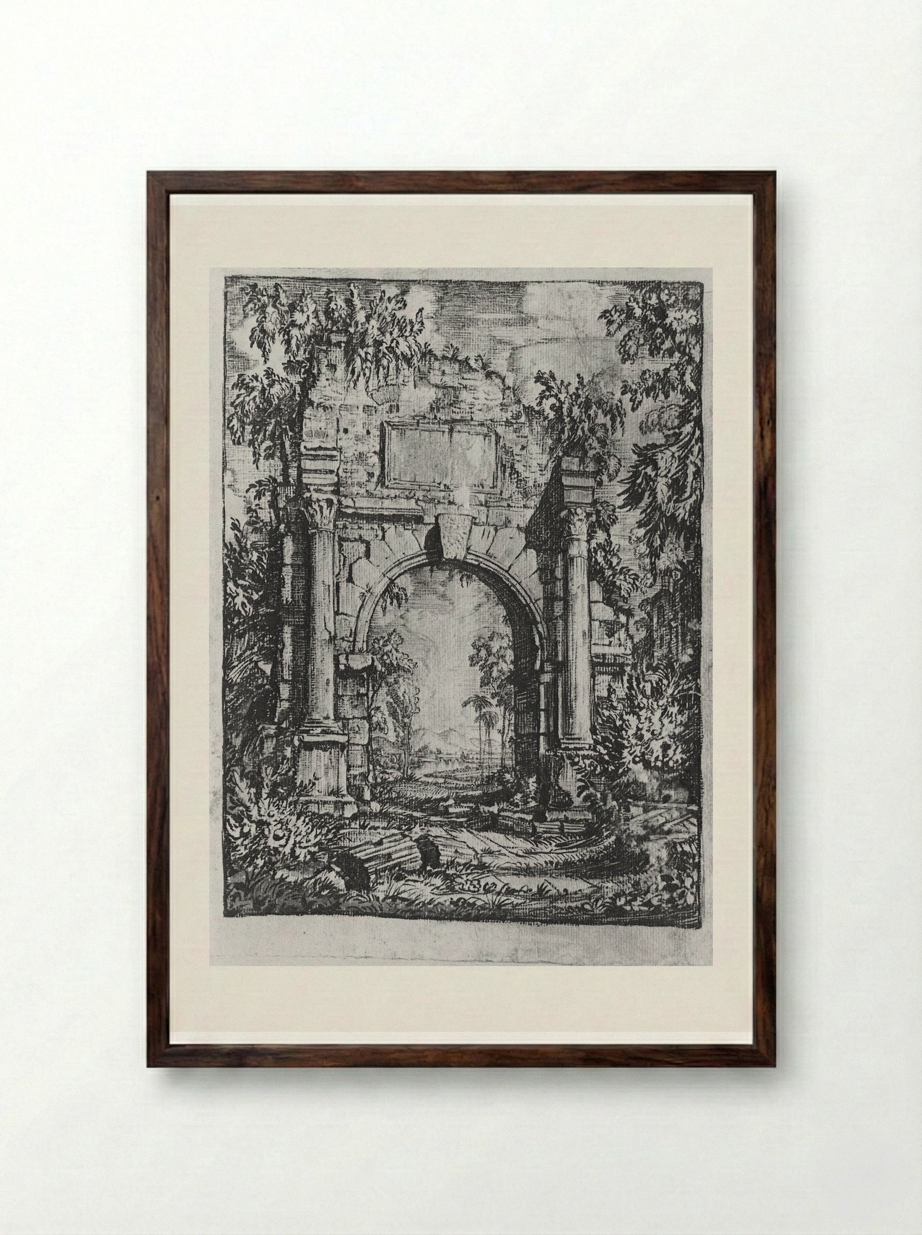 Frontispiece (Architectural Ruin, Etching) - Konstantin Bogaevsky - Framed Print Dark Wood