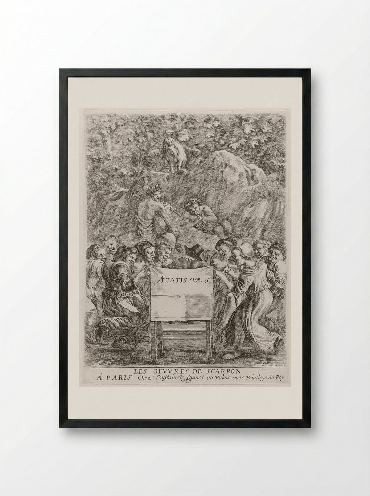 Frontispiece (Dancers, Satyrs and Pegasus) - Stefano Della Bella - Framed Print Black