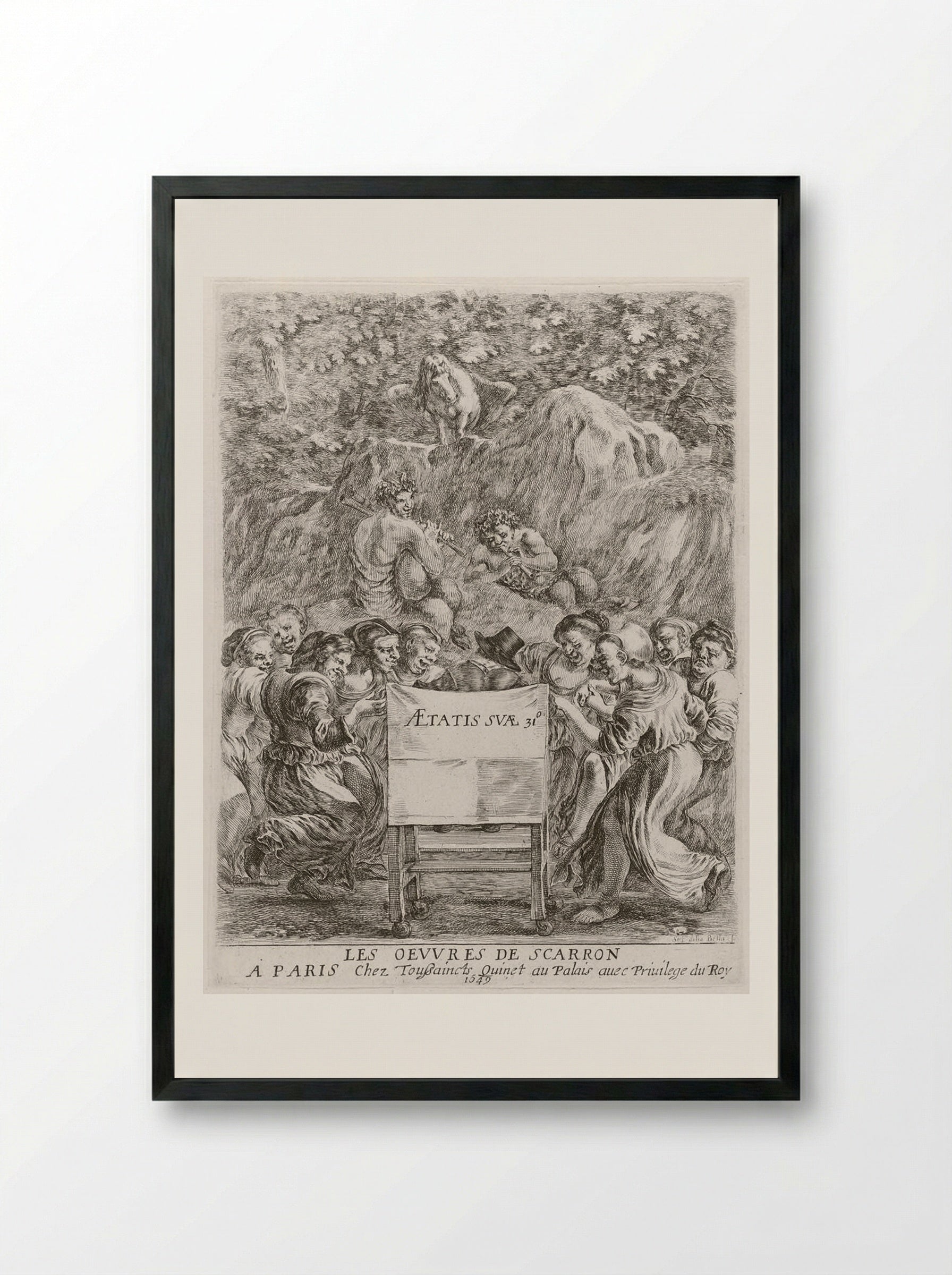 Frontispiece (Dancers, Satyrs and Pegasus) - Stefano Della Bella - Framed Print Black