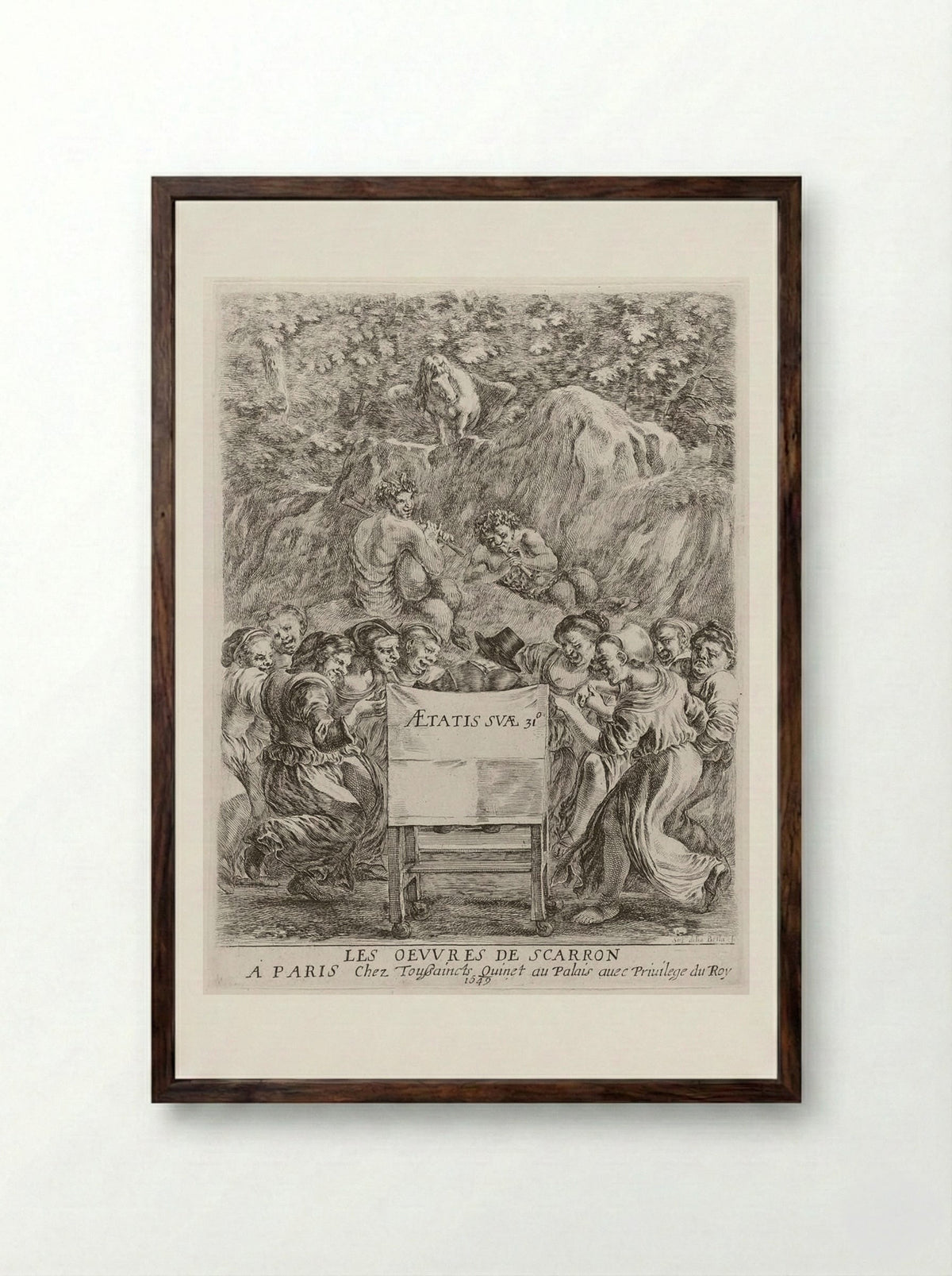Frontispiece (Dancers, Satyrs and Pegasus) - Stefano Della Bella - Framed Print Dark Wood