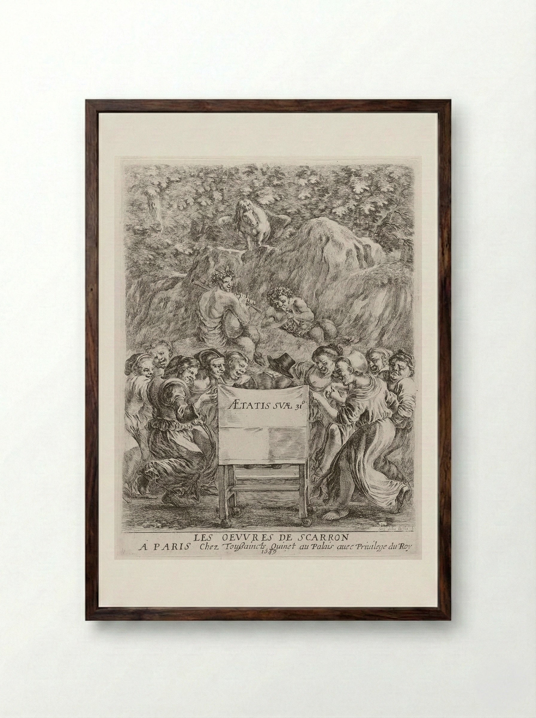 Frontispiece (Dancers, Satyrs and Pegasus) - Stefano Della Bella - Framed Print Dark Wood