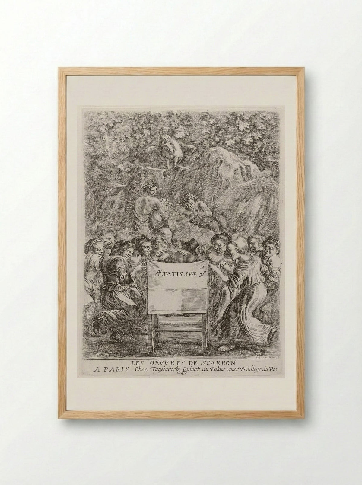 Frontispiece (Dancers, Satyrs and Pegasus) - Stefano Della Bella - Framed Print Wood