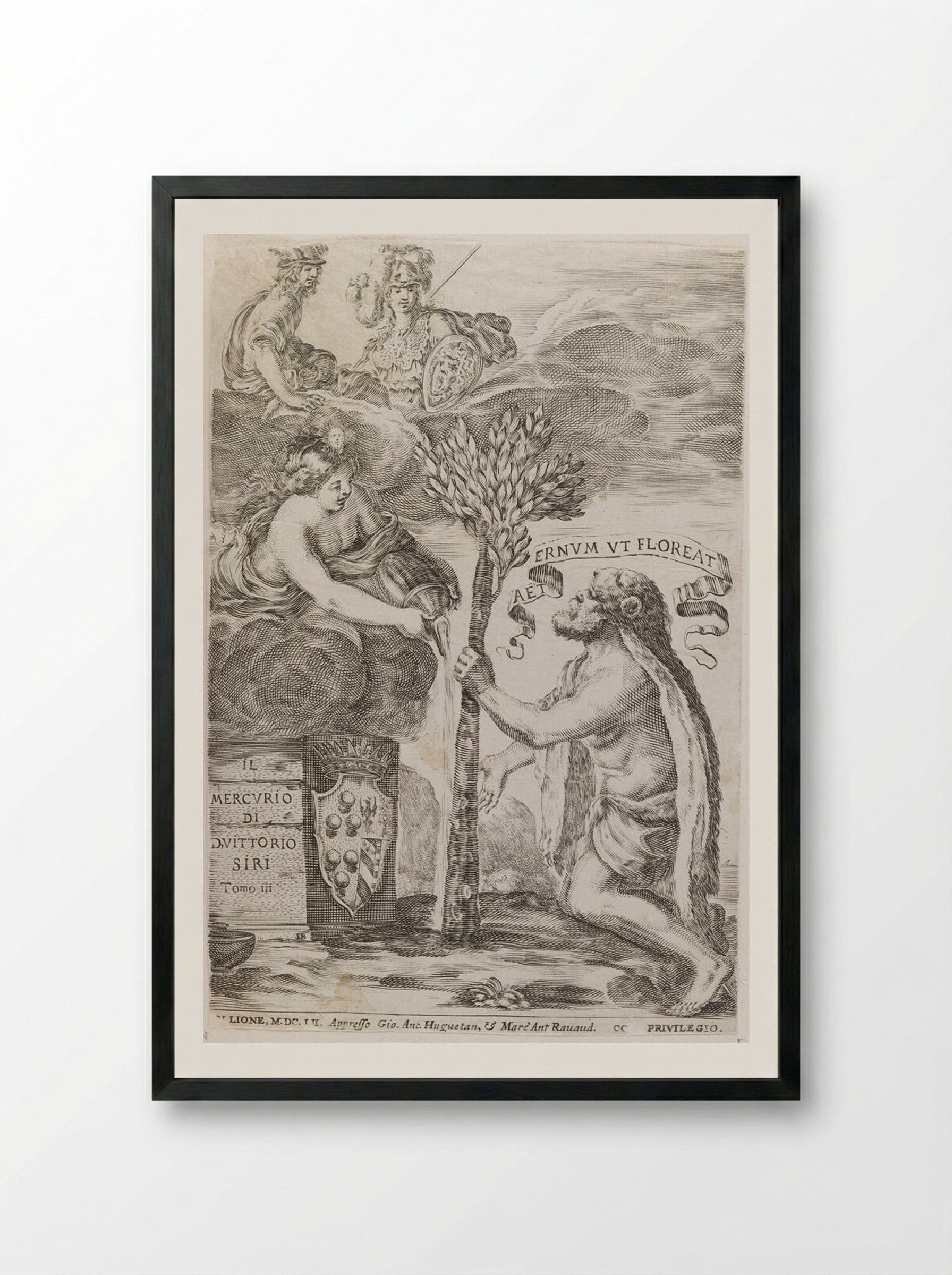 Frontispiece (The Club of Hercules Becomes a Green Tree) - Stefano Della Bella - Framed Print Black